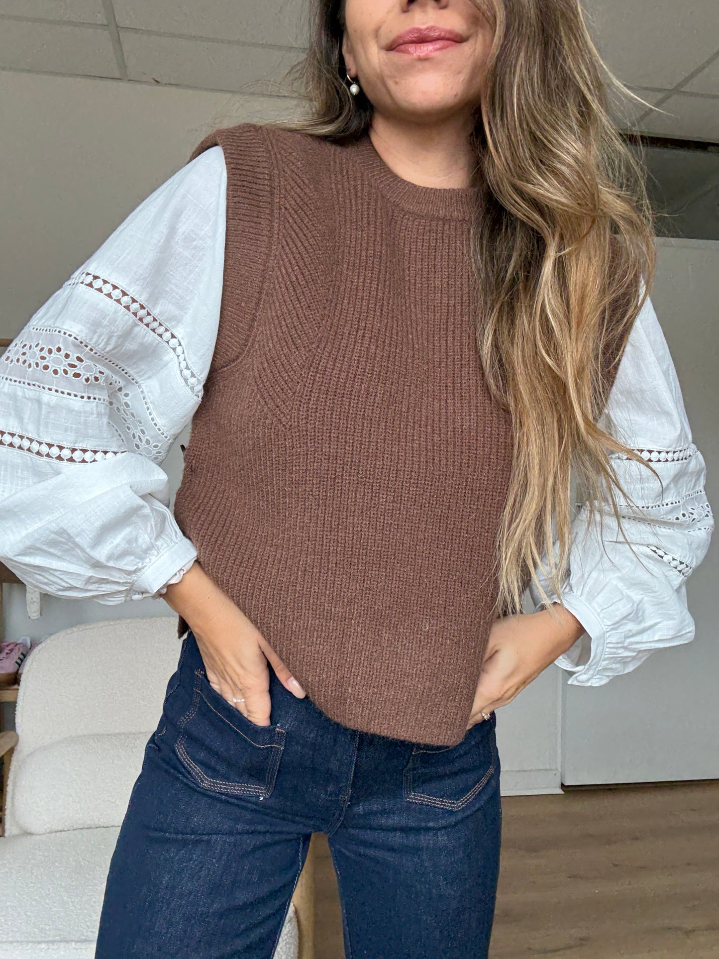 Pull sans manches Isaure marron