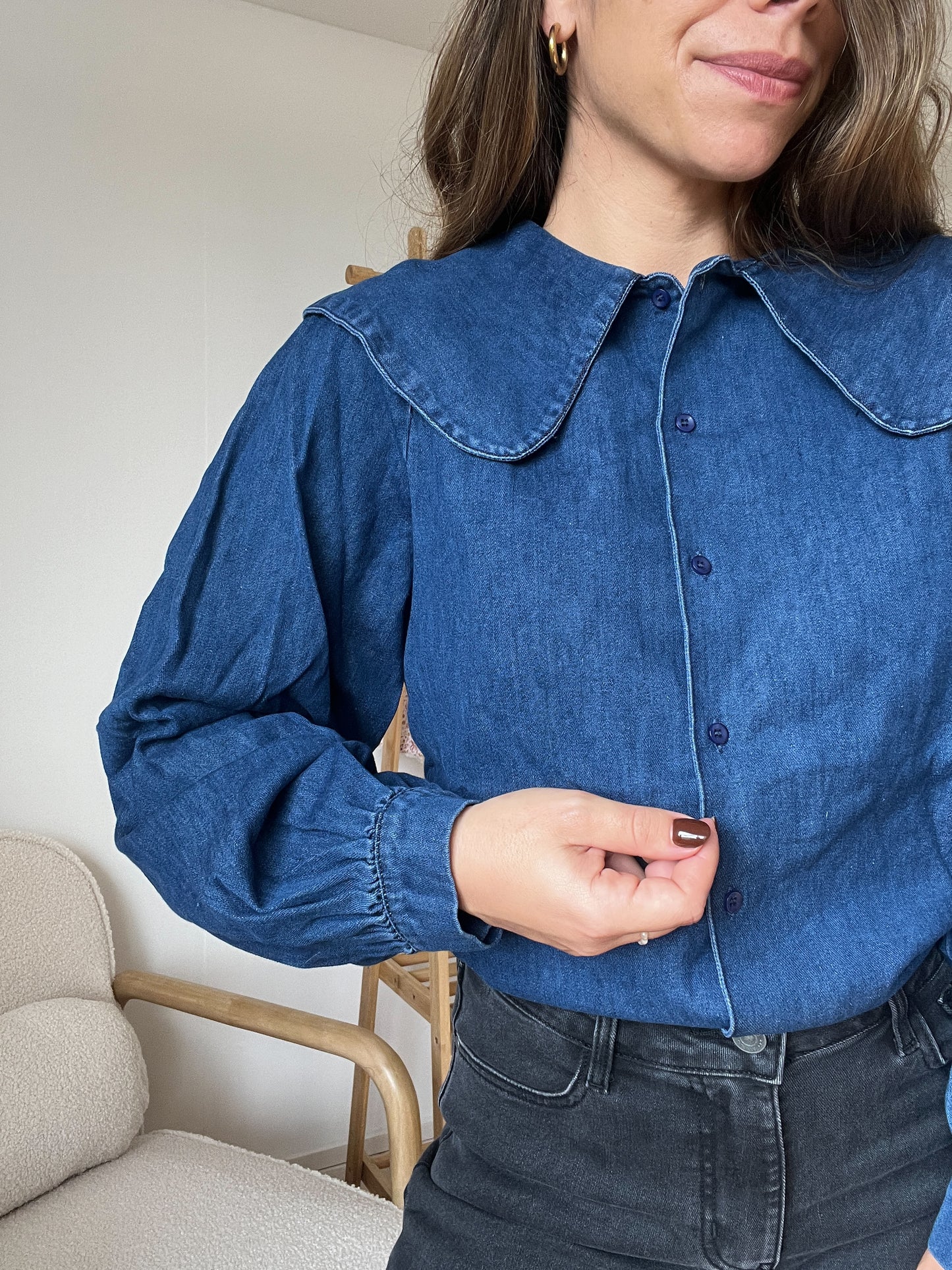 Blouse à col large denim Billie