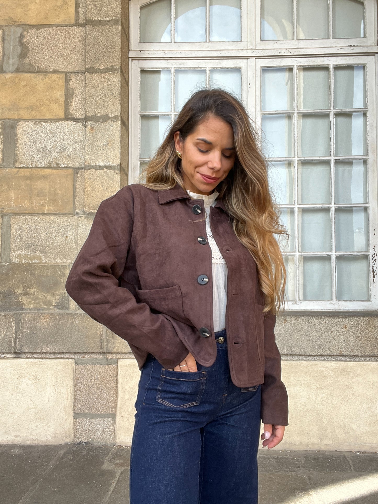Veste effet suédine Thelma chocolat