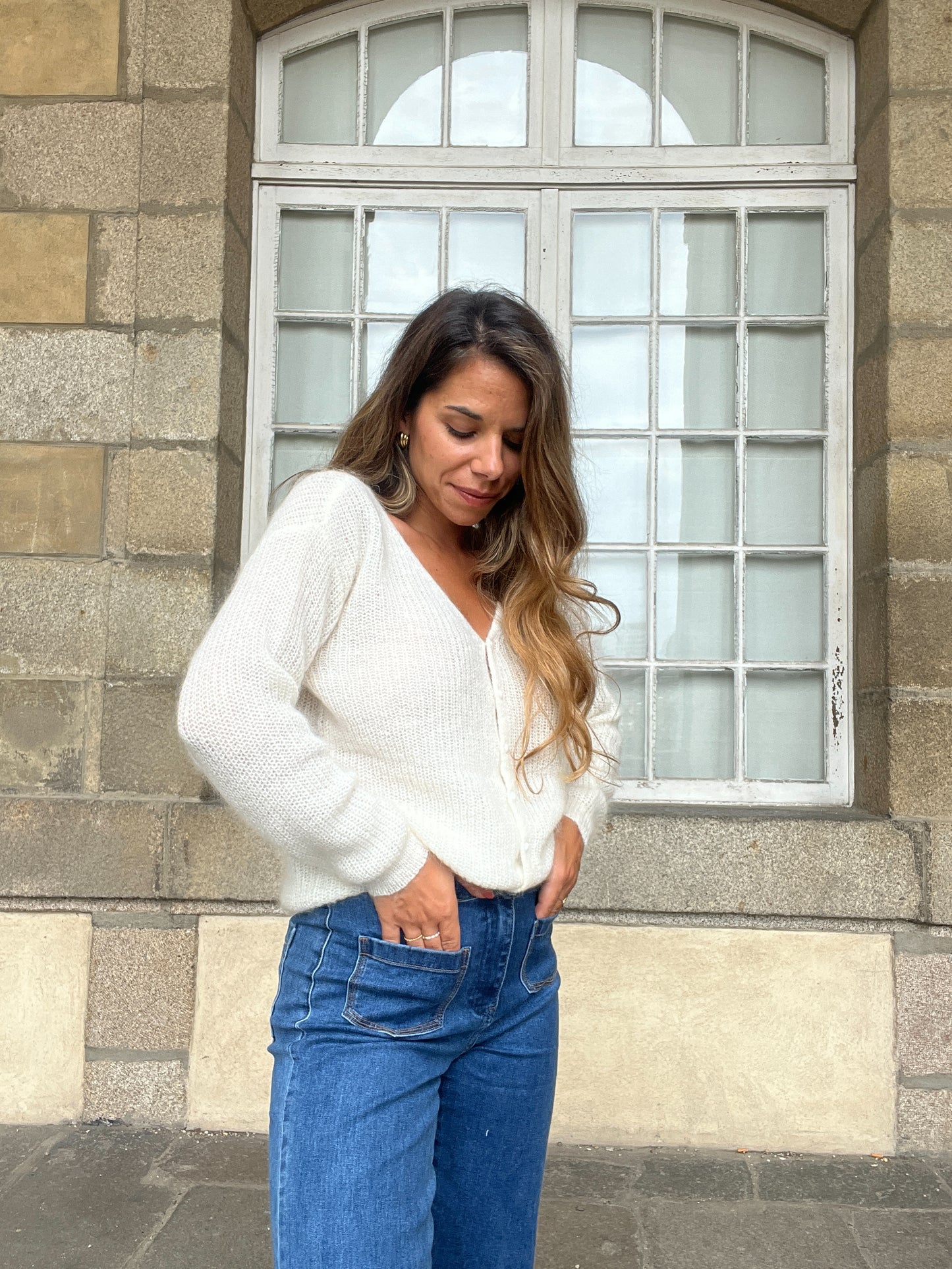 Cardigan en laine blanc Alice