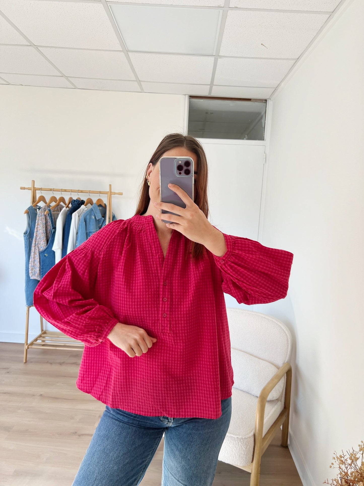 Blouse vichy fushia Clothilde