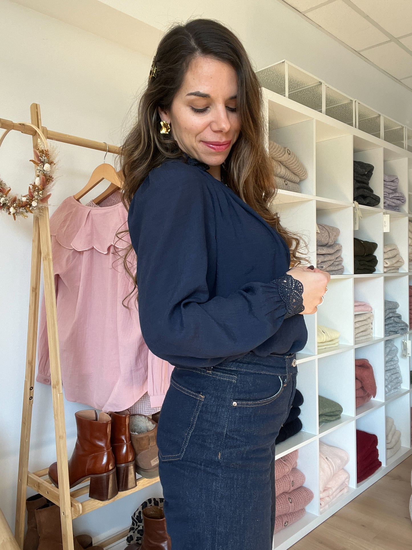 Blouse brodée bleue marine Maïwenn