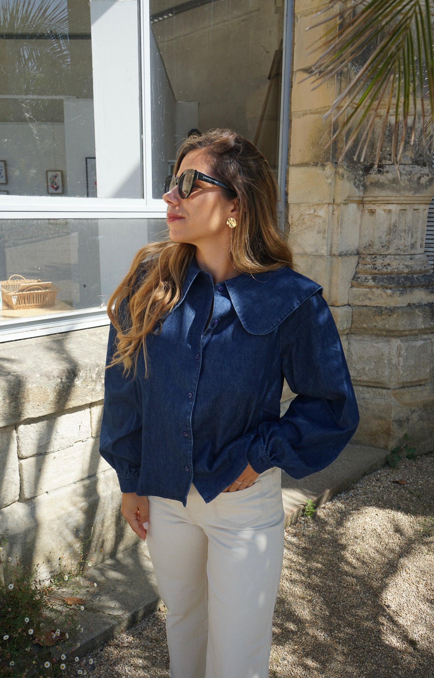 Blouse à col large denim Billie