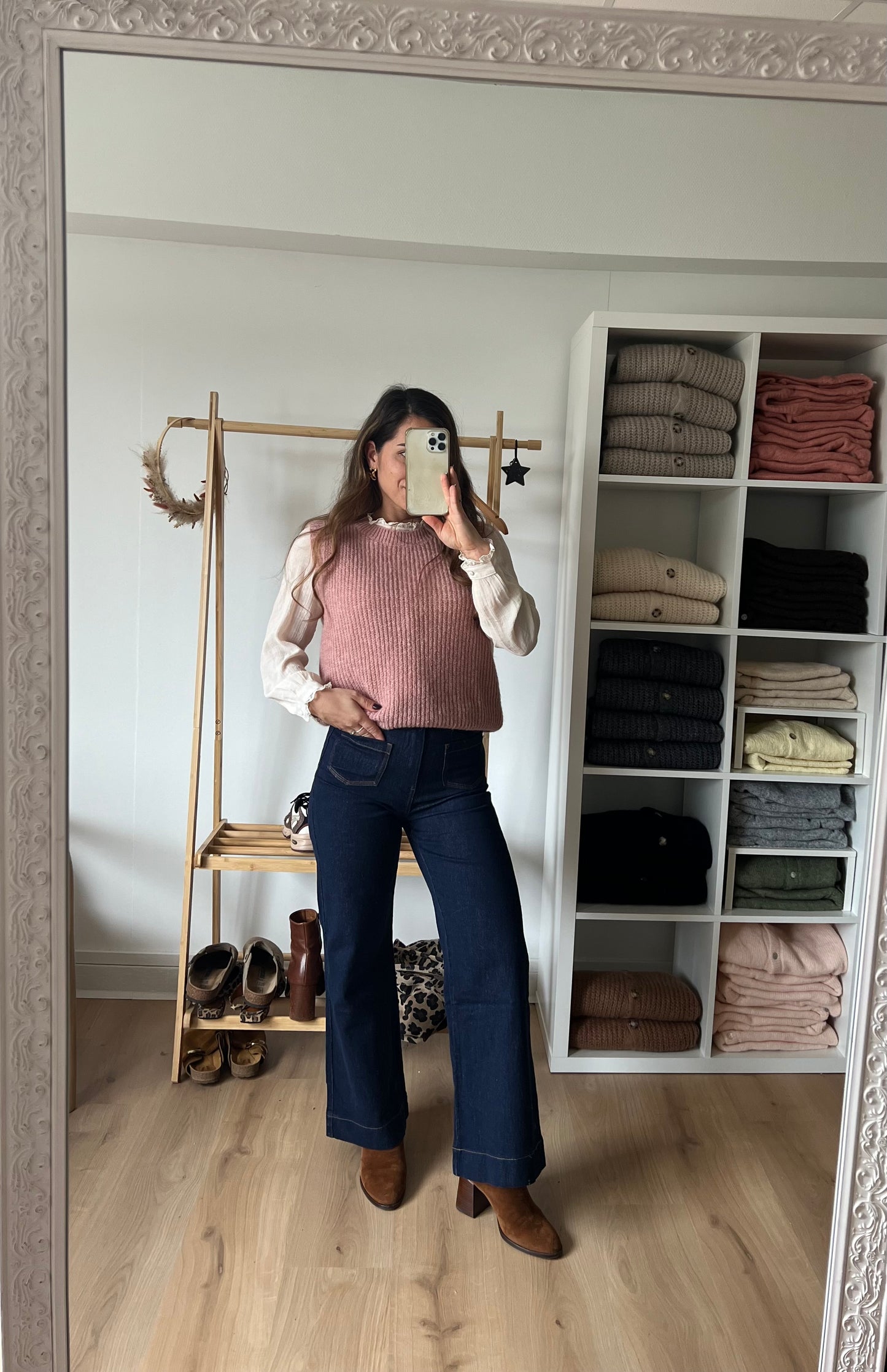 Pull sans manches rose chiné Adèle
