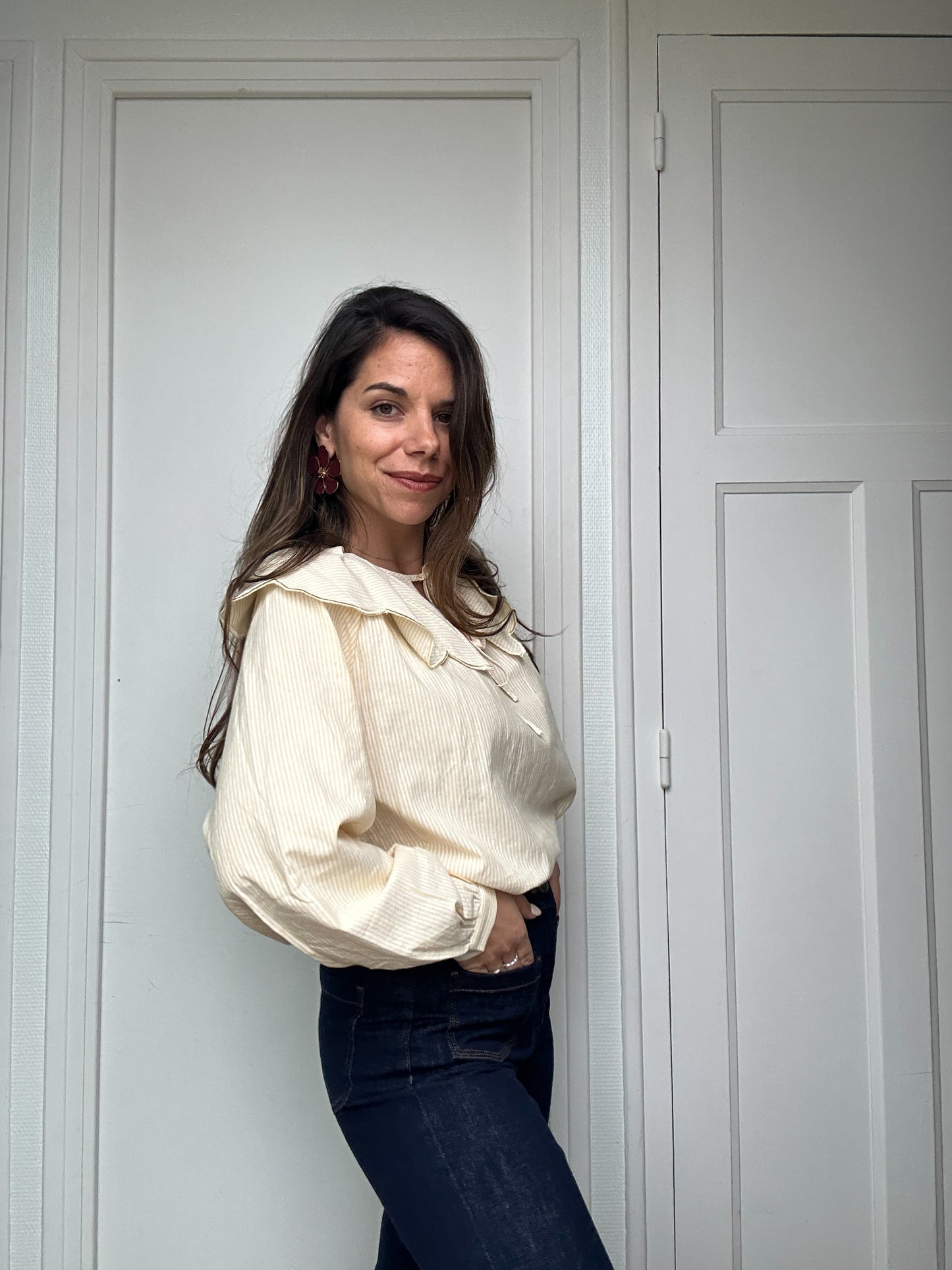 Blouse à col large Solveig yellow stripes