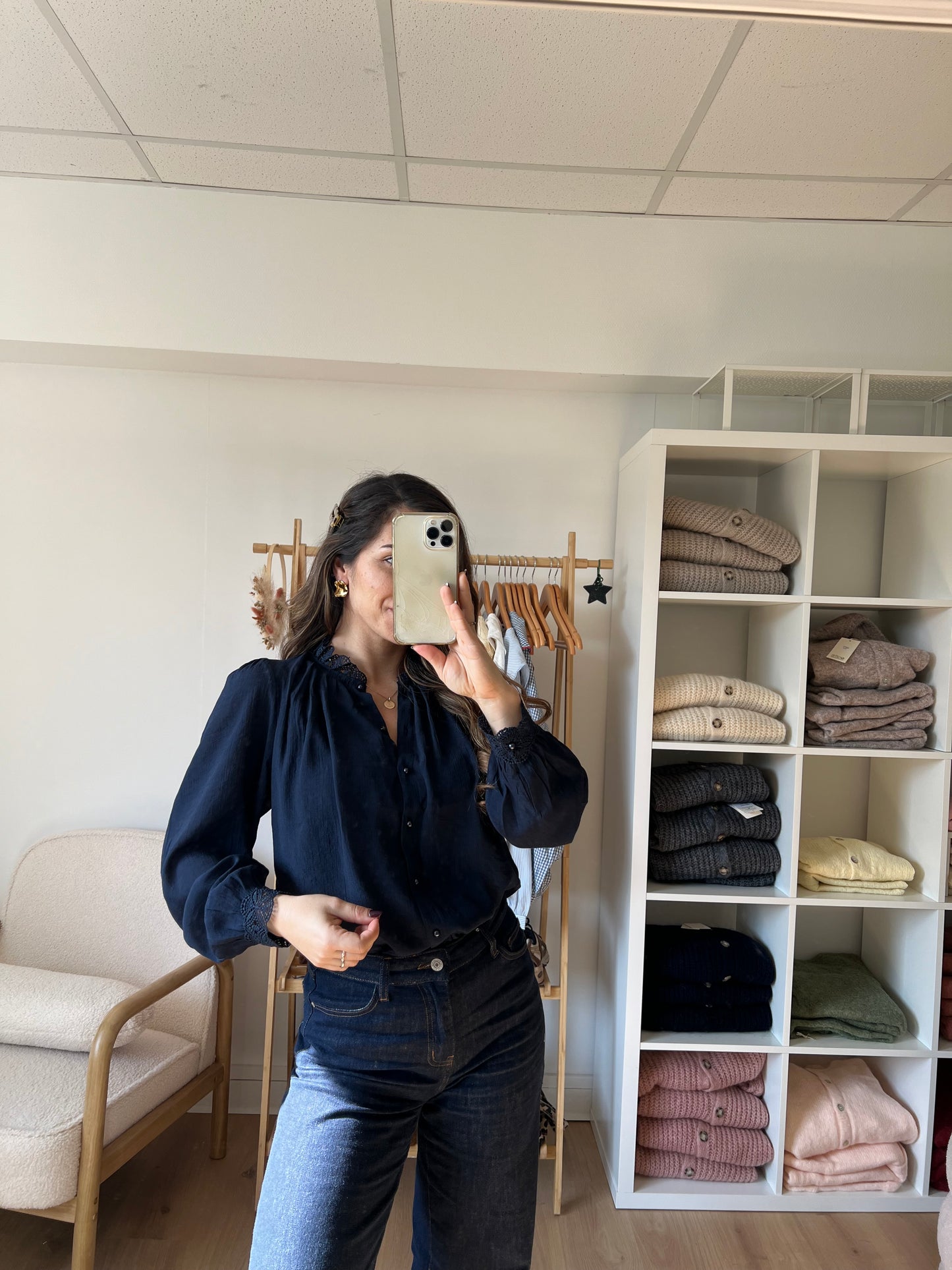 Blouse brodée bleue marine Maïwenn