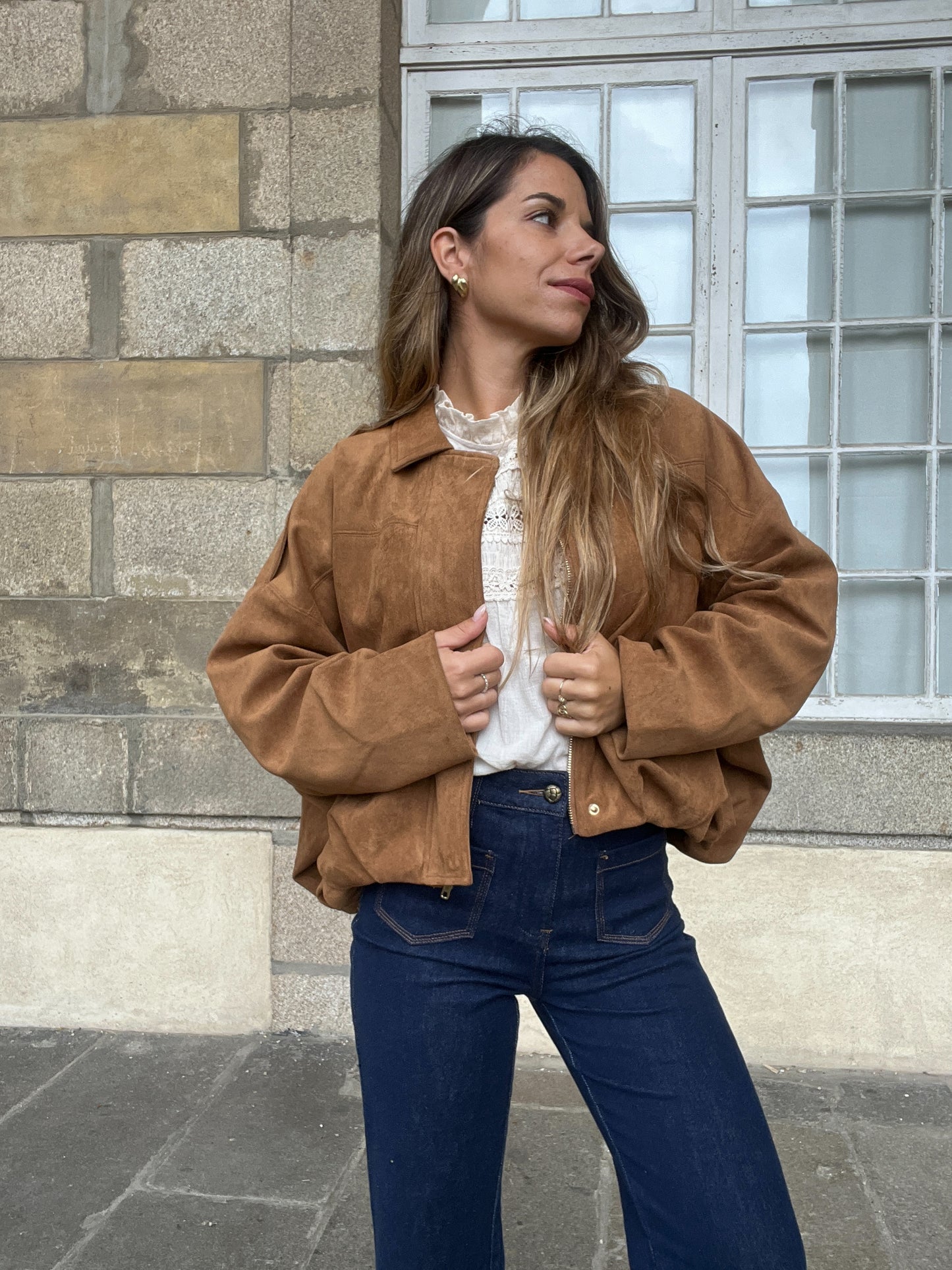 Veste effet suédine Léonie camel