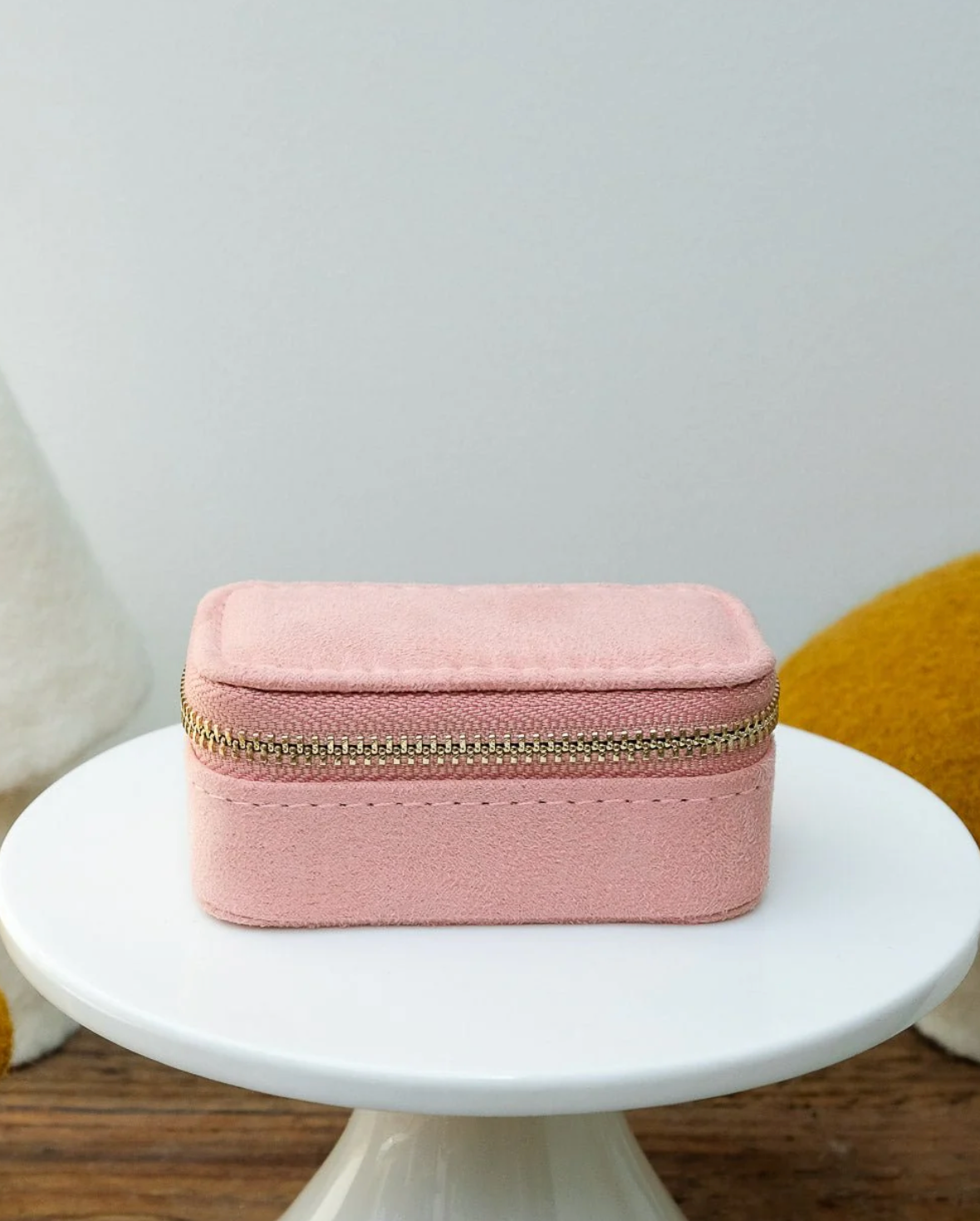 Mini boîte à bijoux de voyage Marie en velours rose