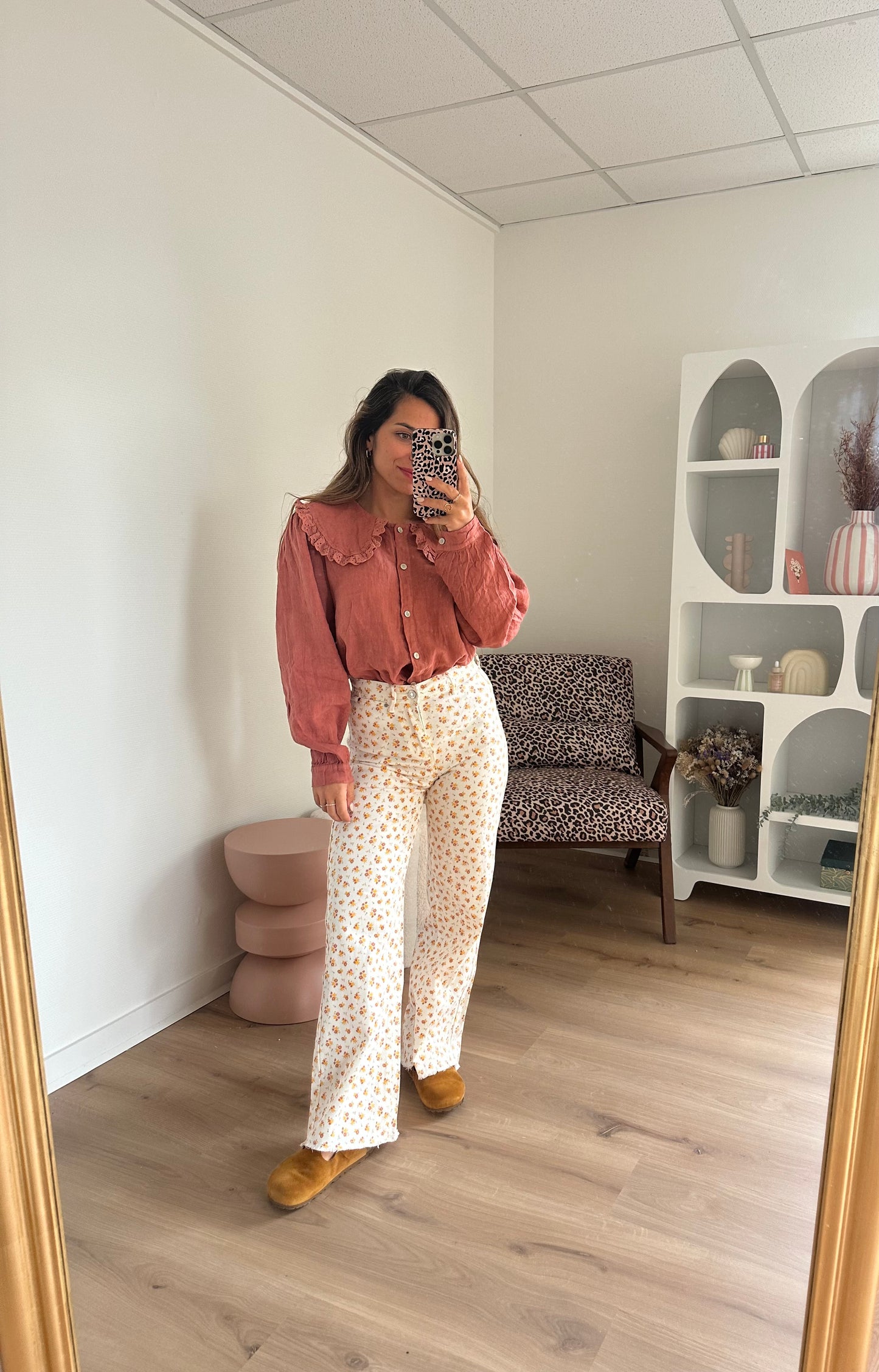 Chemise en lin à col large Claudia Bois de rose