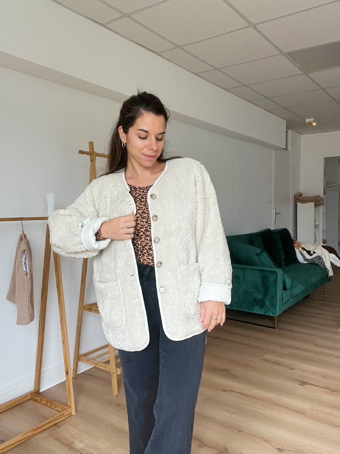 Veste moumoute réversible Simone écrue