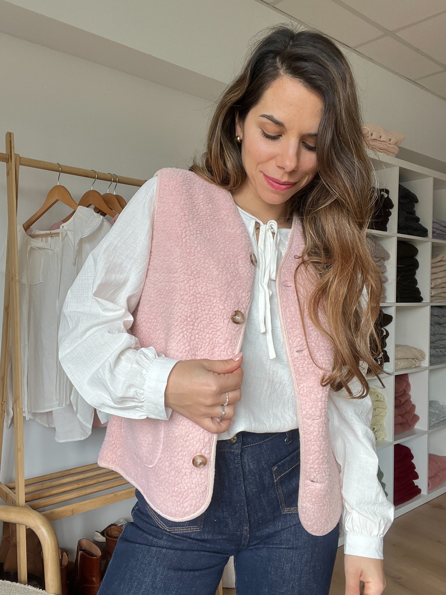 Gilet berger Arianne rose pâle