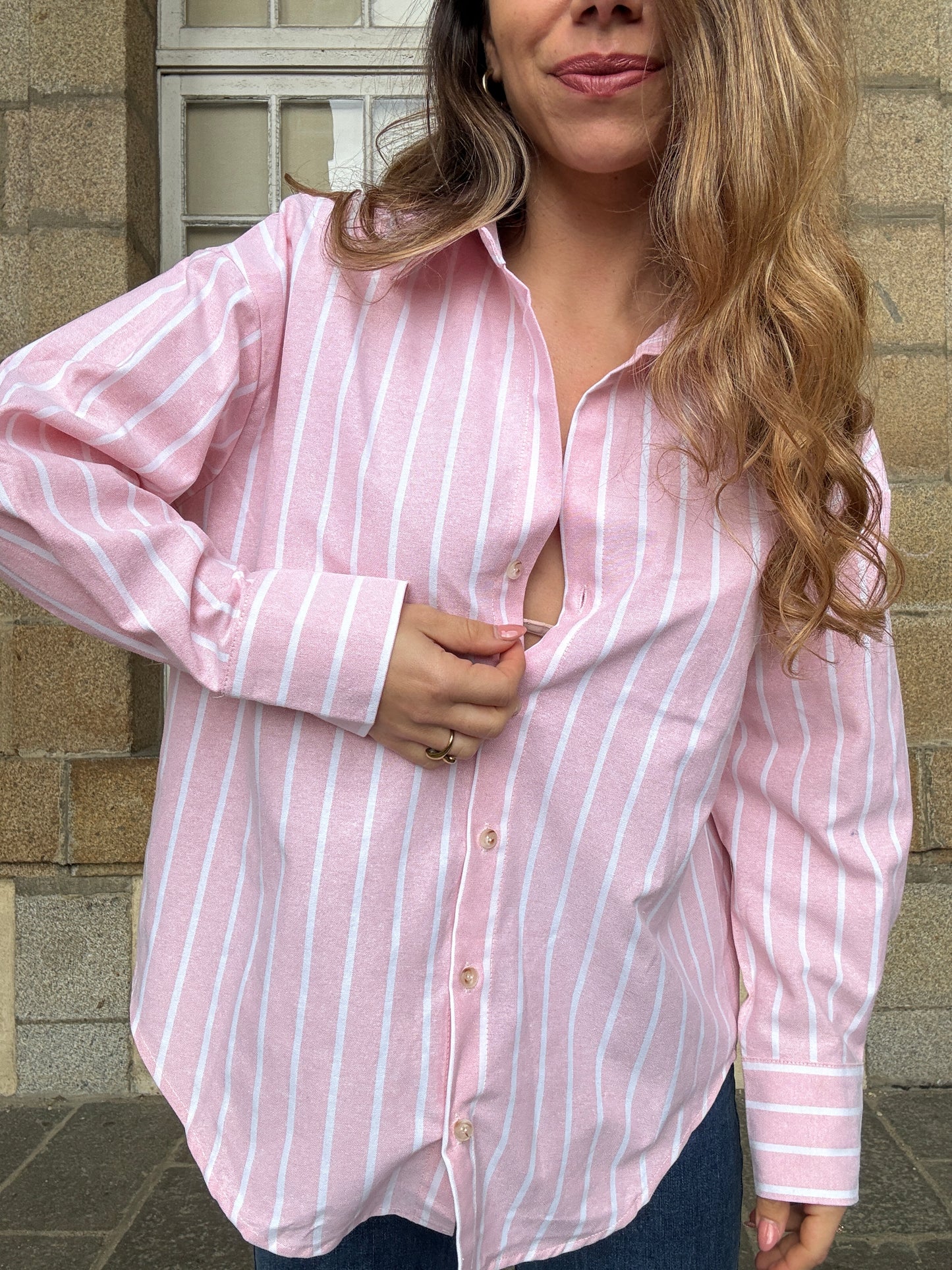 Chemise à rayures baby pink