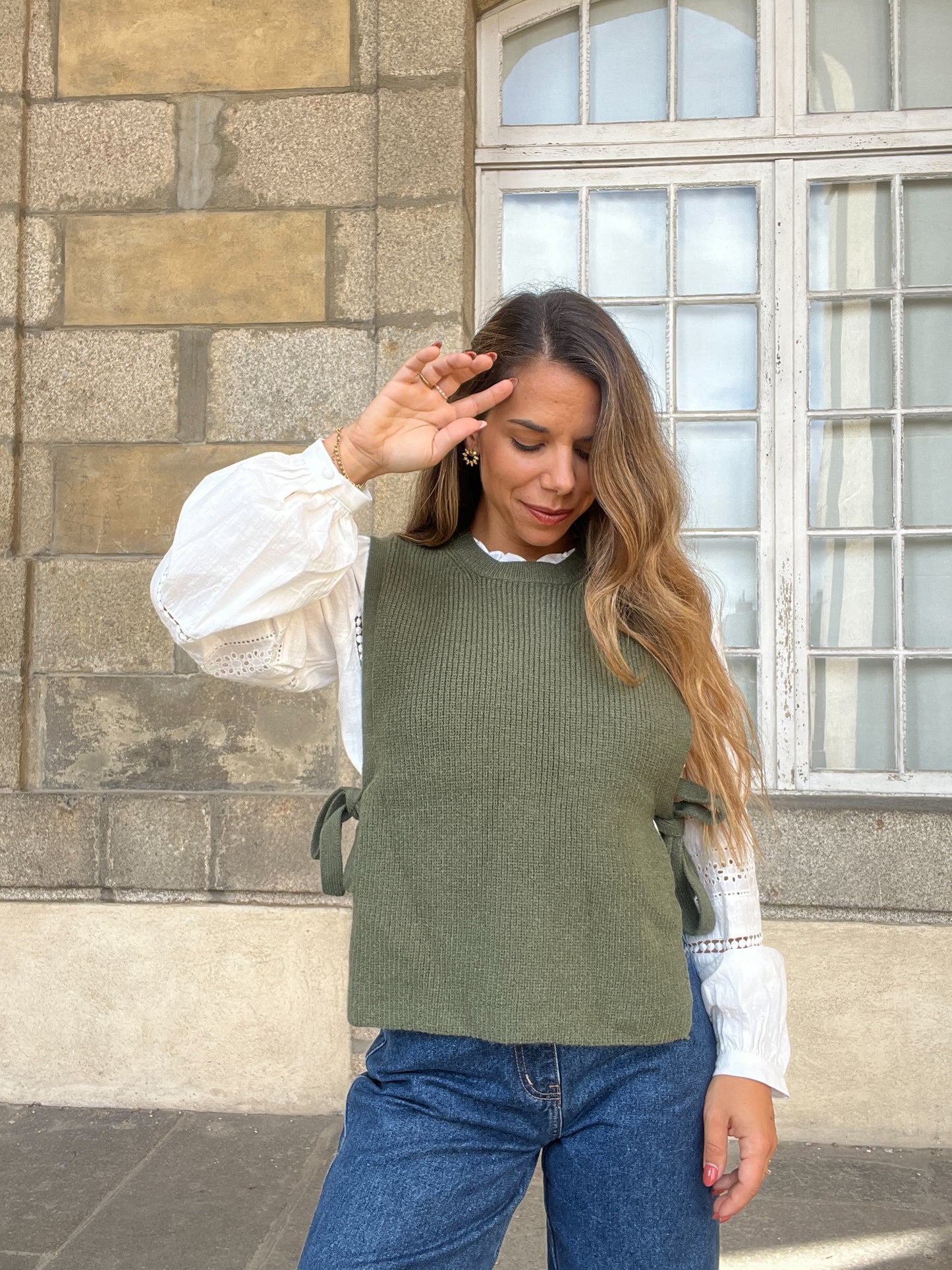 Pull sans manches à noeuds kaki Valentine