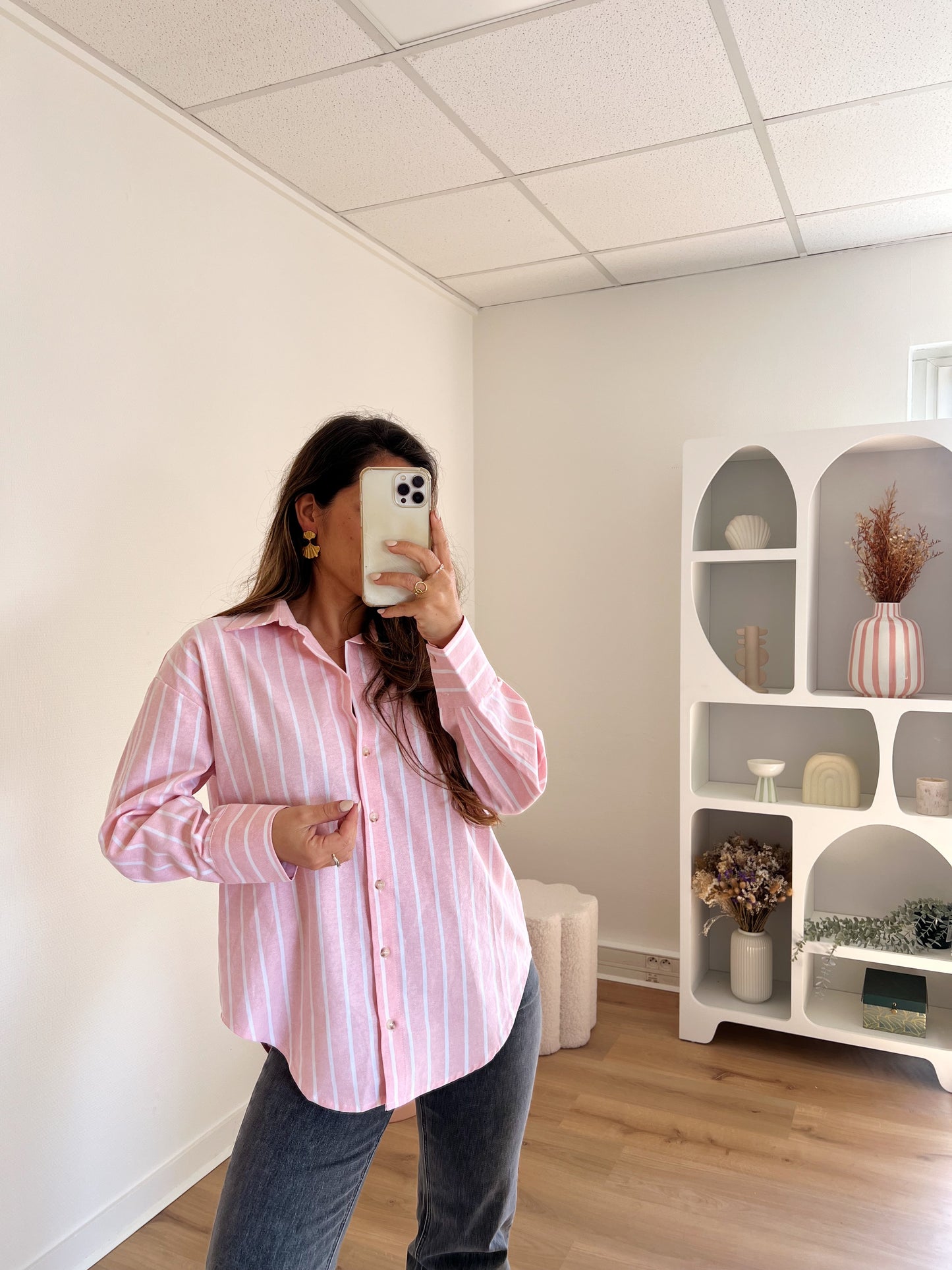 Chemise à rayures baby pink