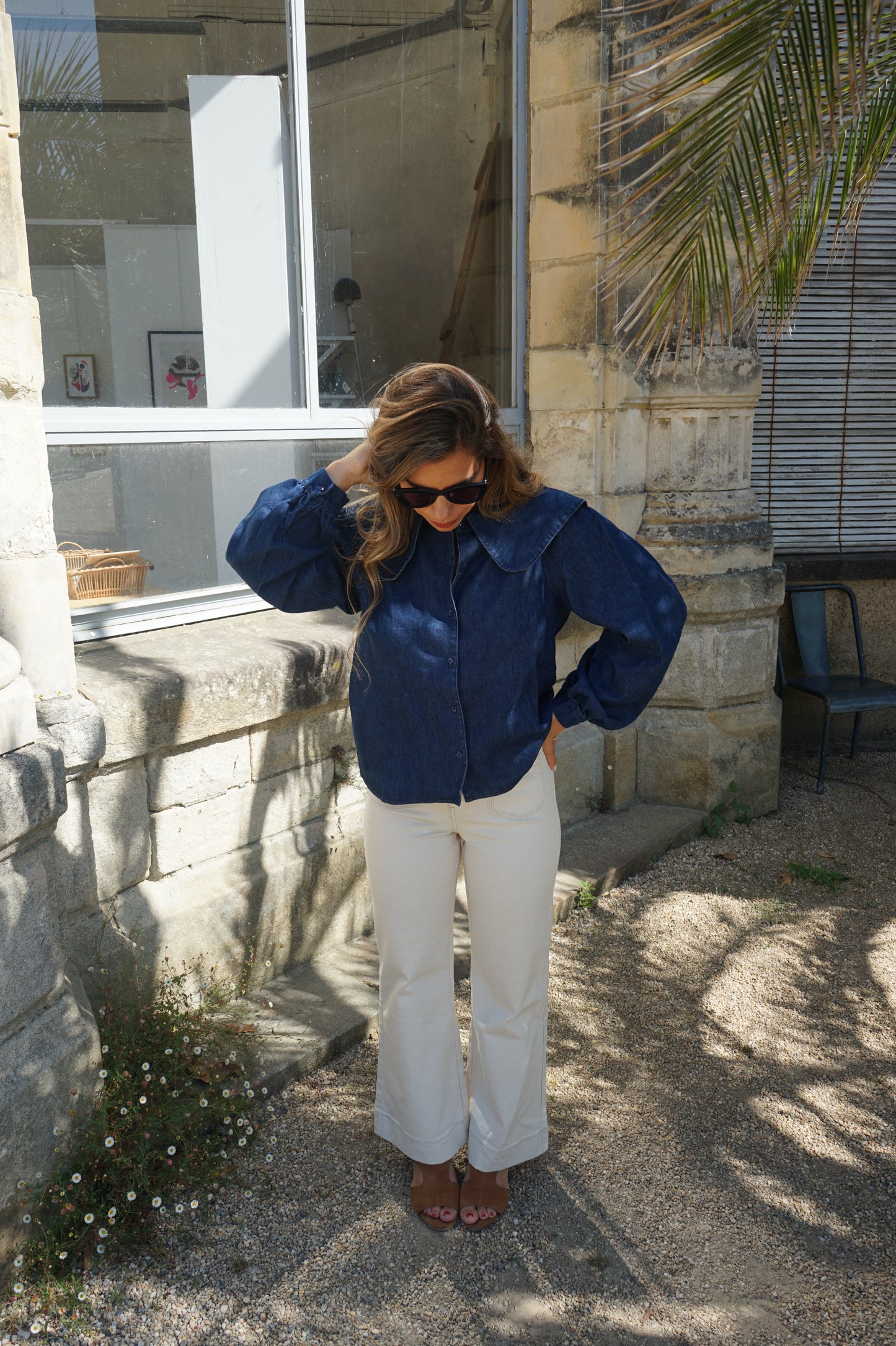 Blouse à col large denim Billie