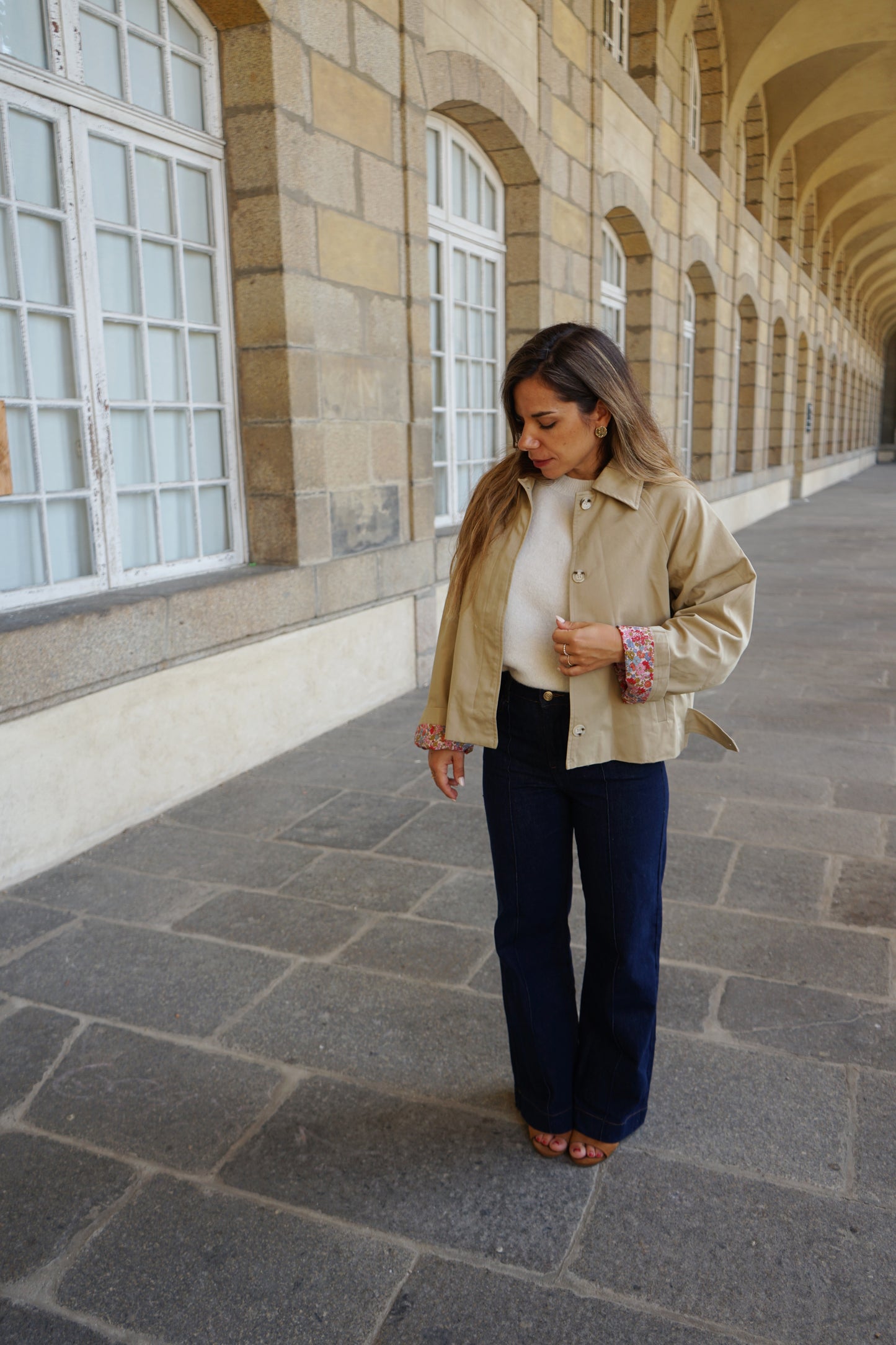 Veste trench liberty en coton beige Edith