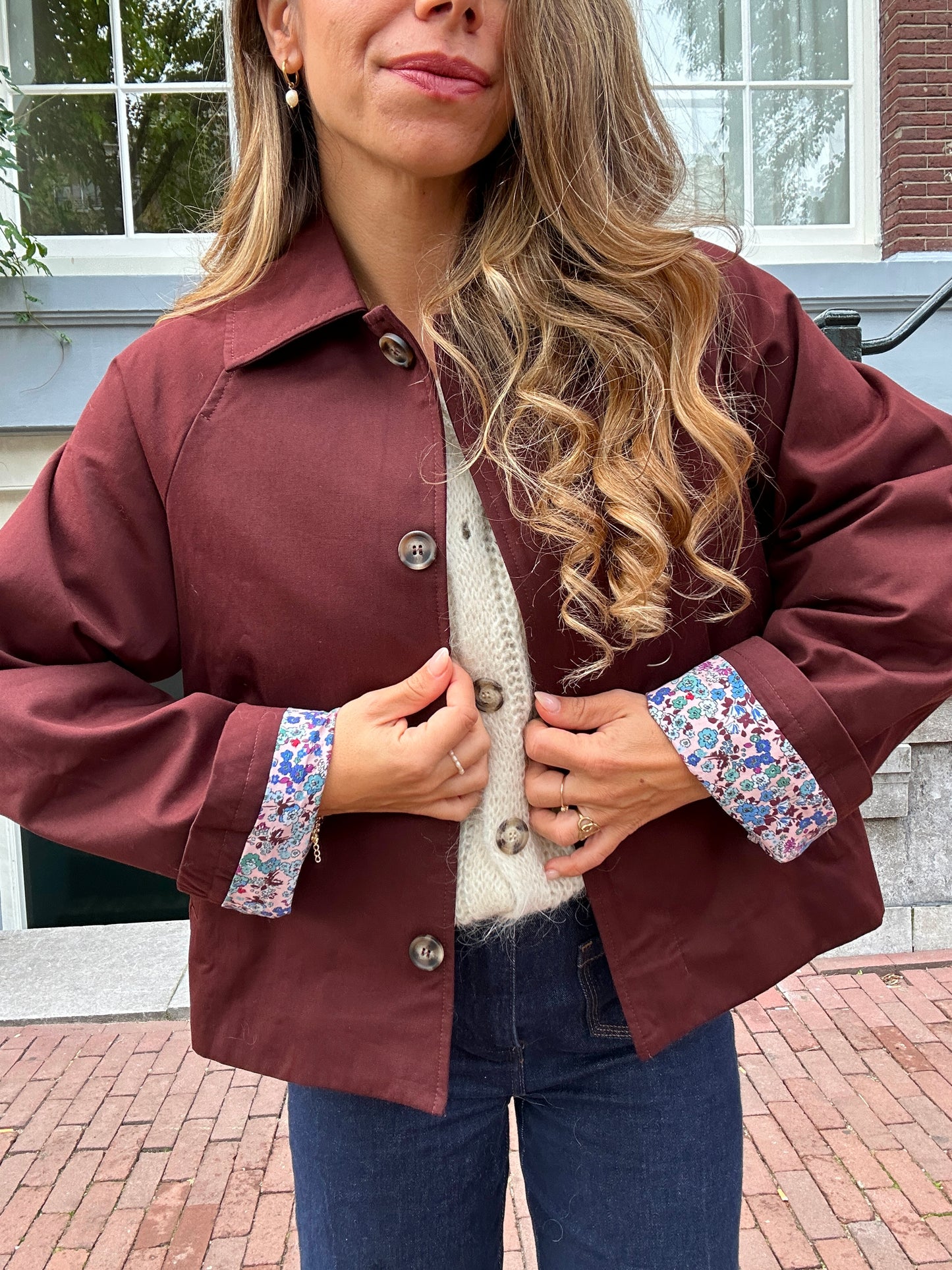 Veste trench Edith en coton Liberty bordeaux