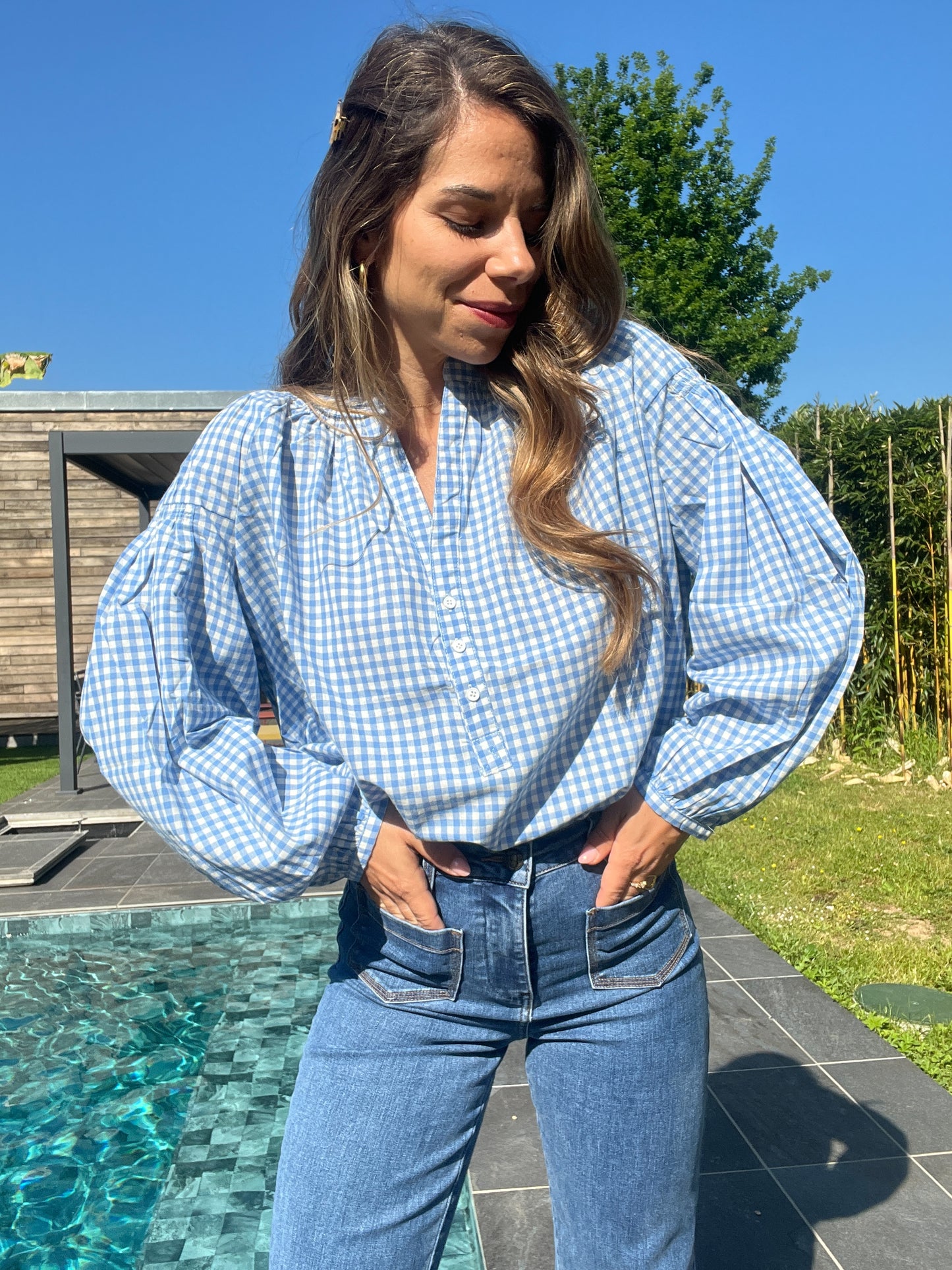Blouse vichy bleu ciel Clothilde