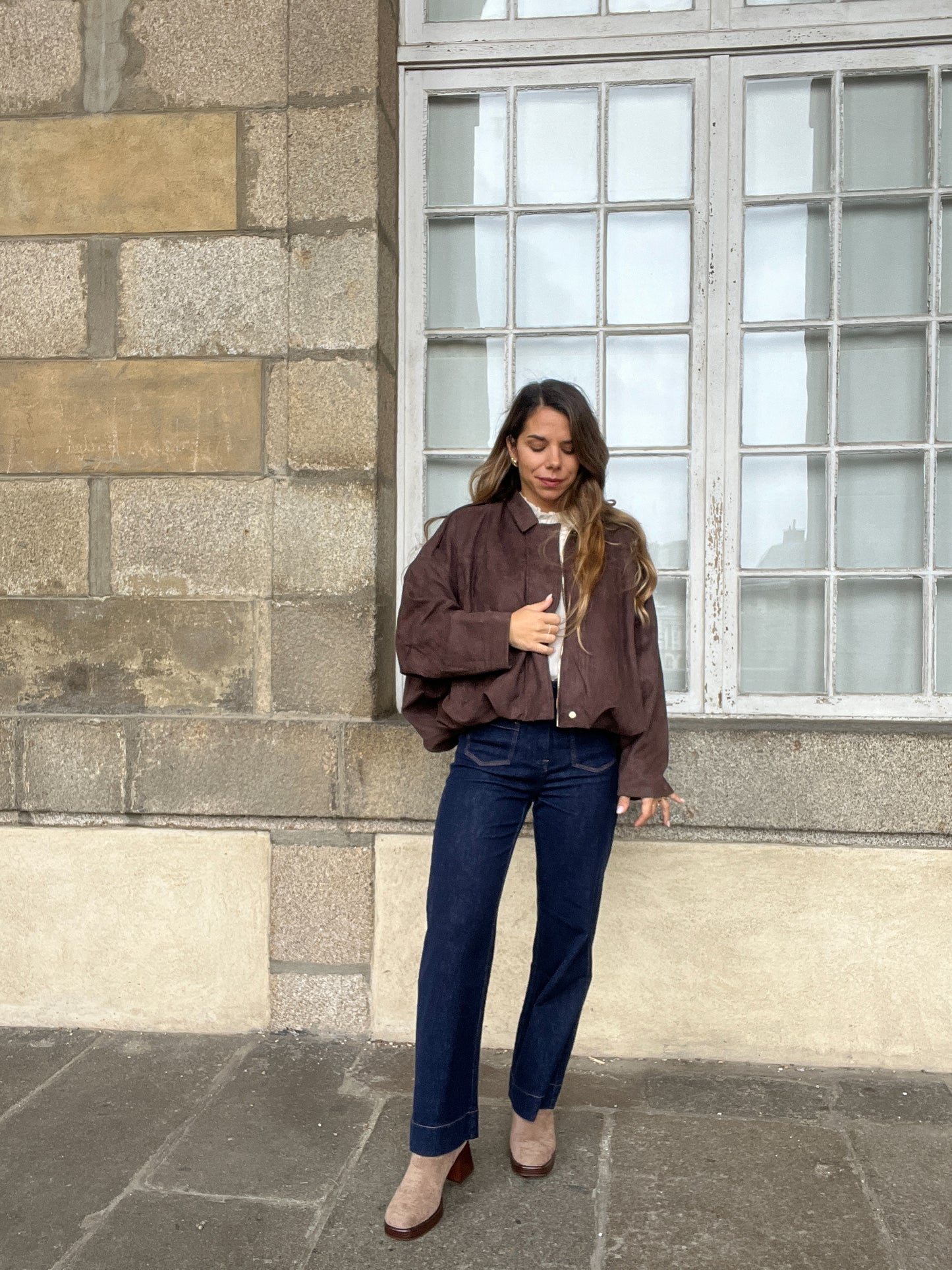 Veste effet suédine Léonie chocolat