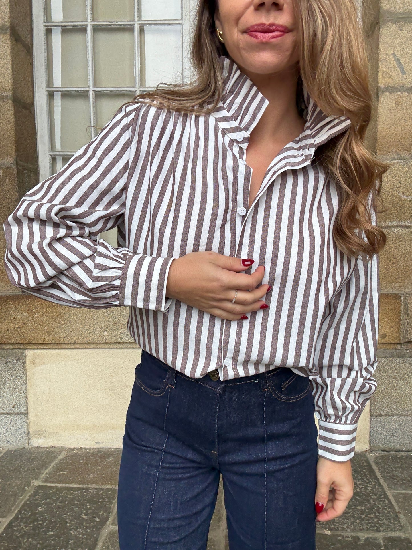 Blouse à rayures Suzanne café