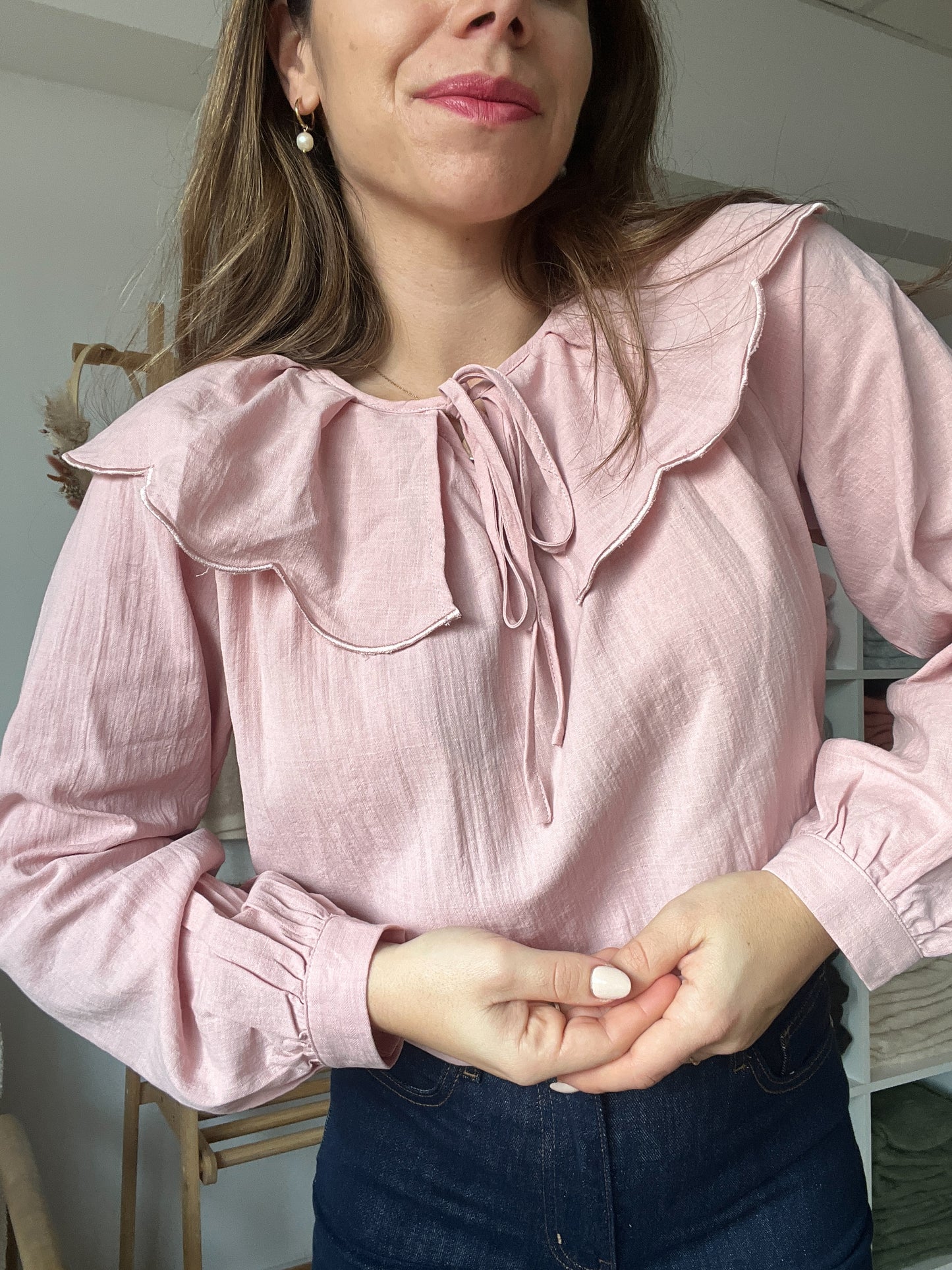 Blouse à col large Solveig rose