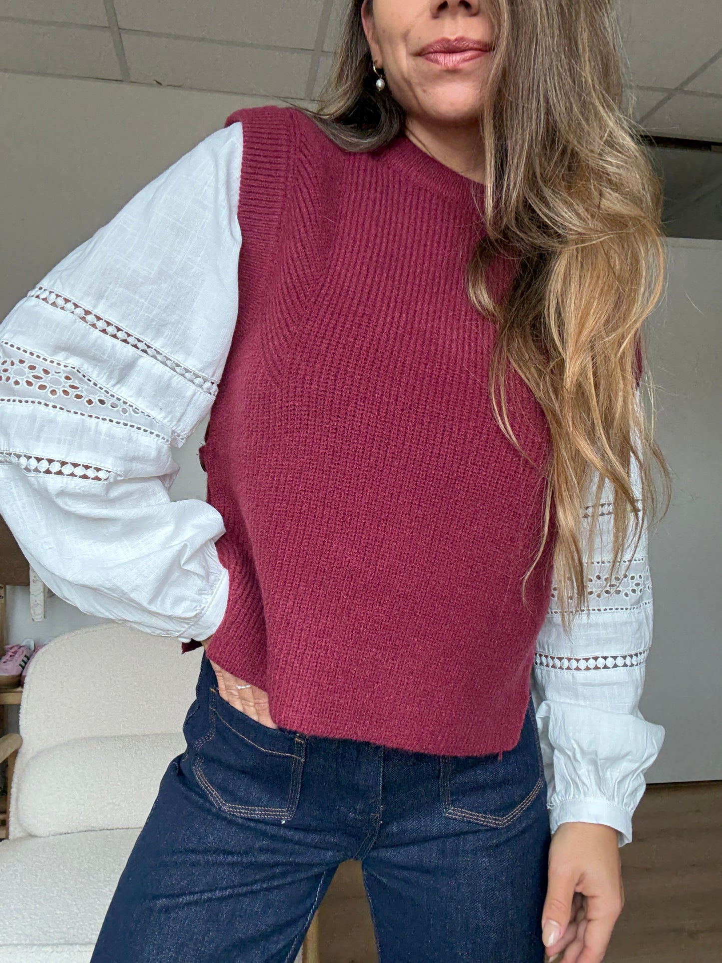 Pull sans manches Isaure Bordeaux