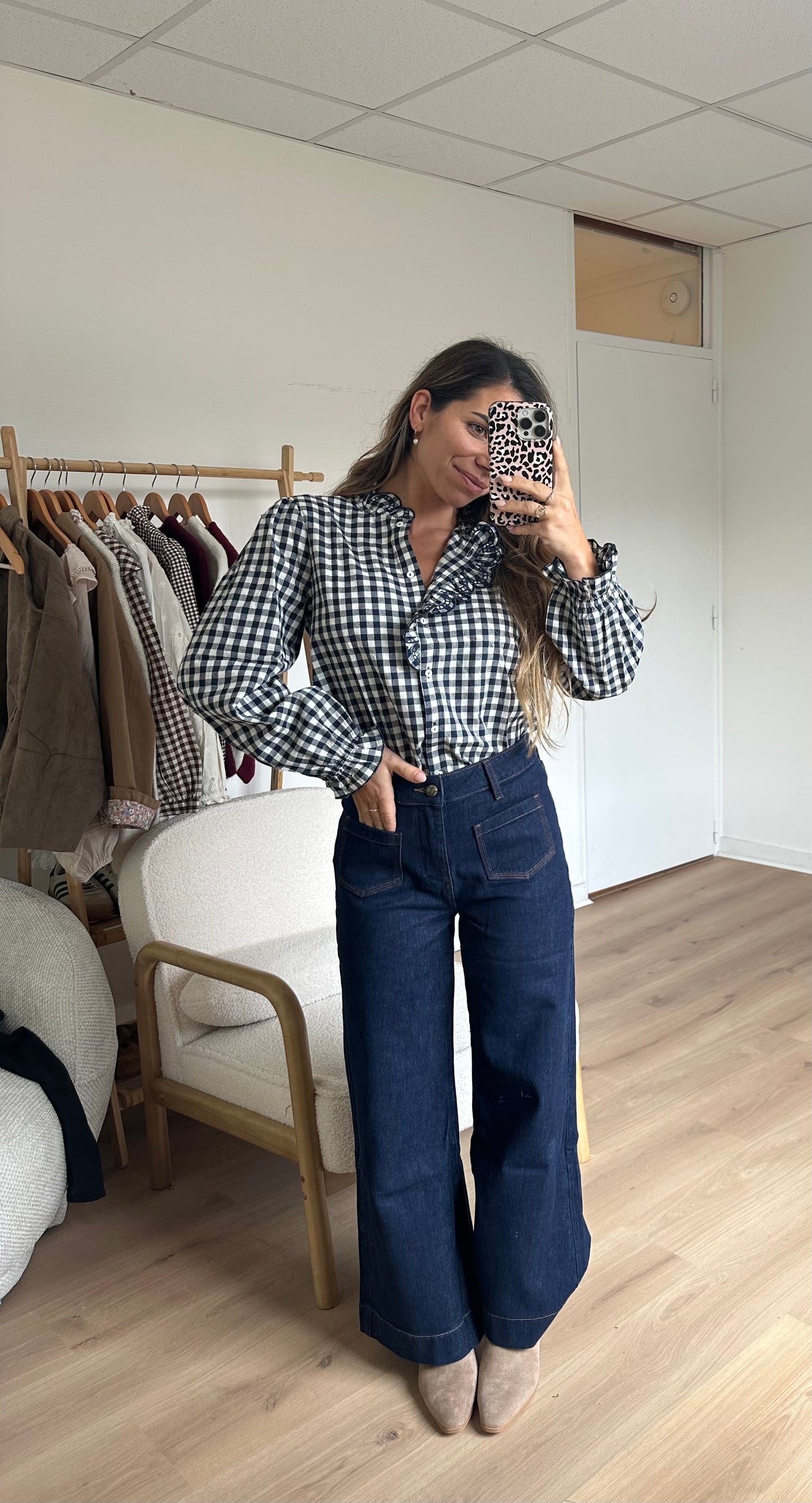 Blouse vichy bleu marine Léonor