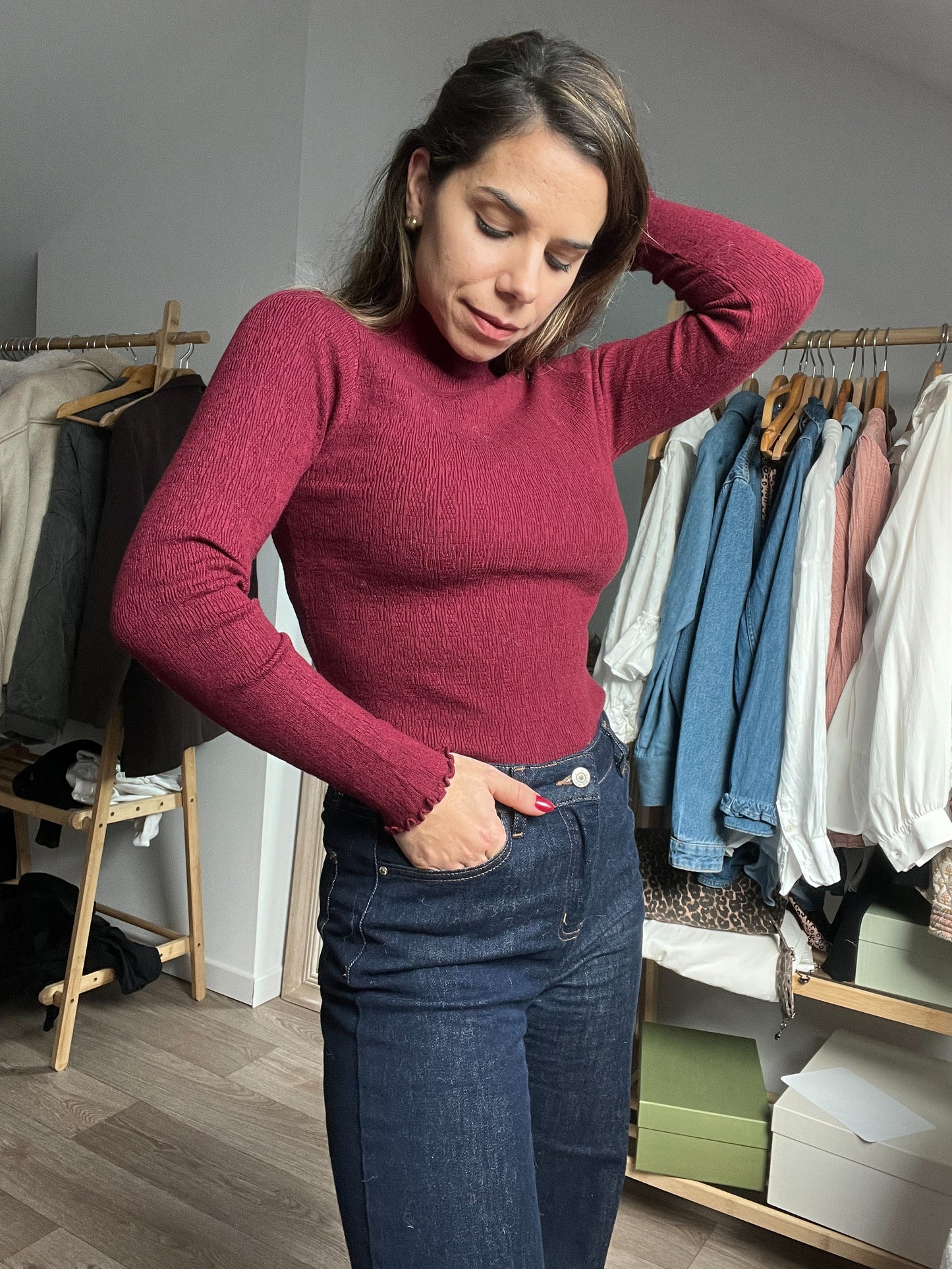 Pull fin Bordeaux