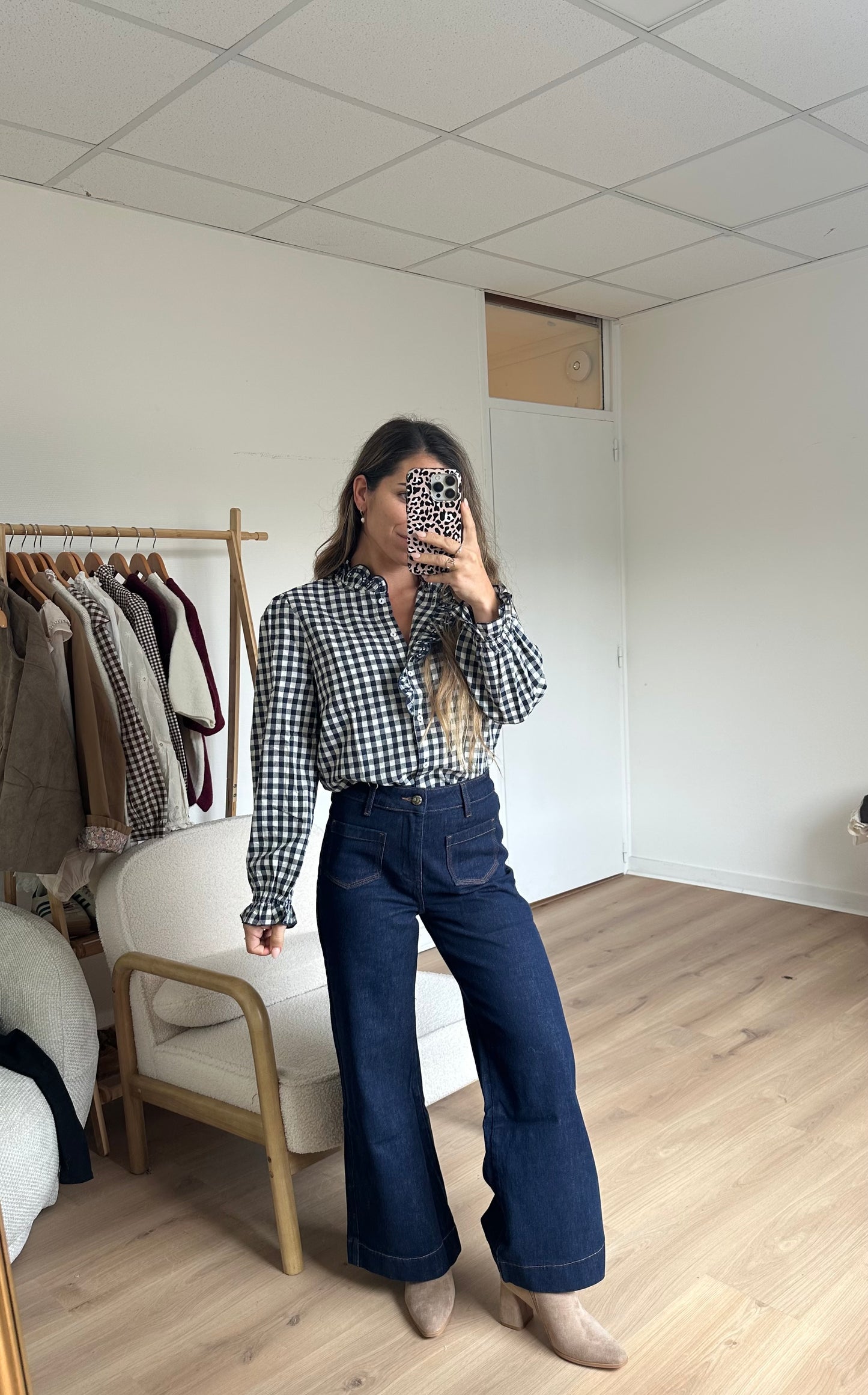 Blouse vichy bleu marine Léonor