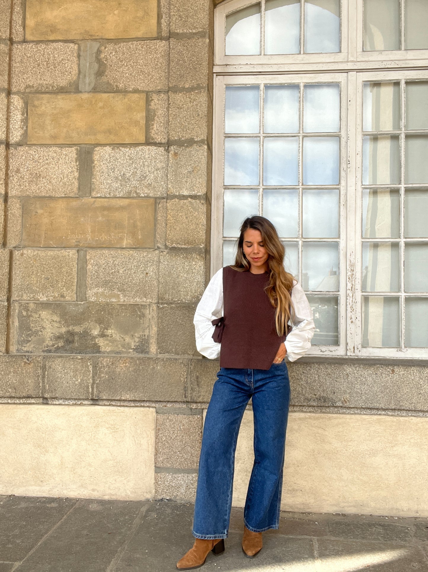 Pull sans manches à noeuds marron Valentine