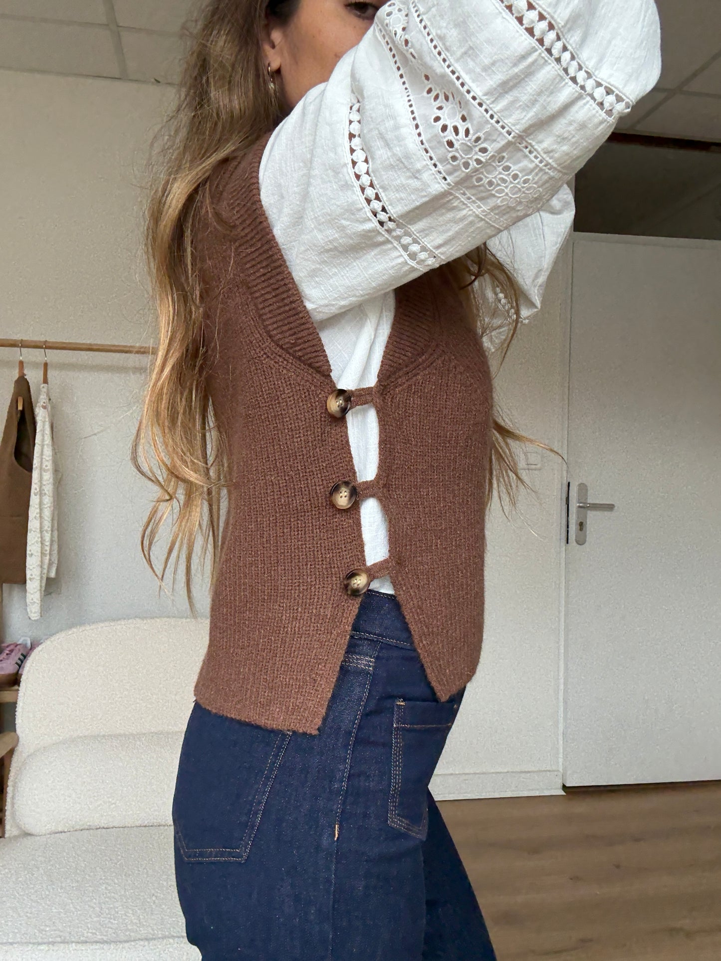 Pull sans manches Isaure marron