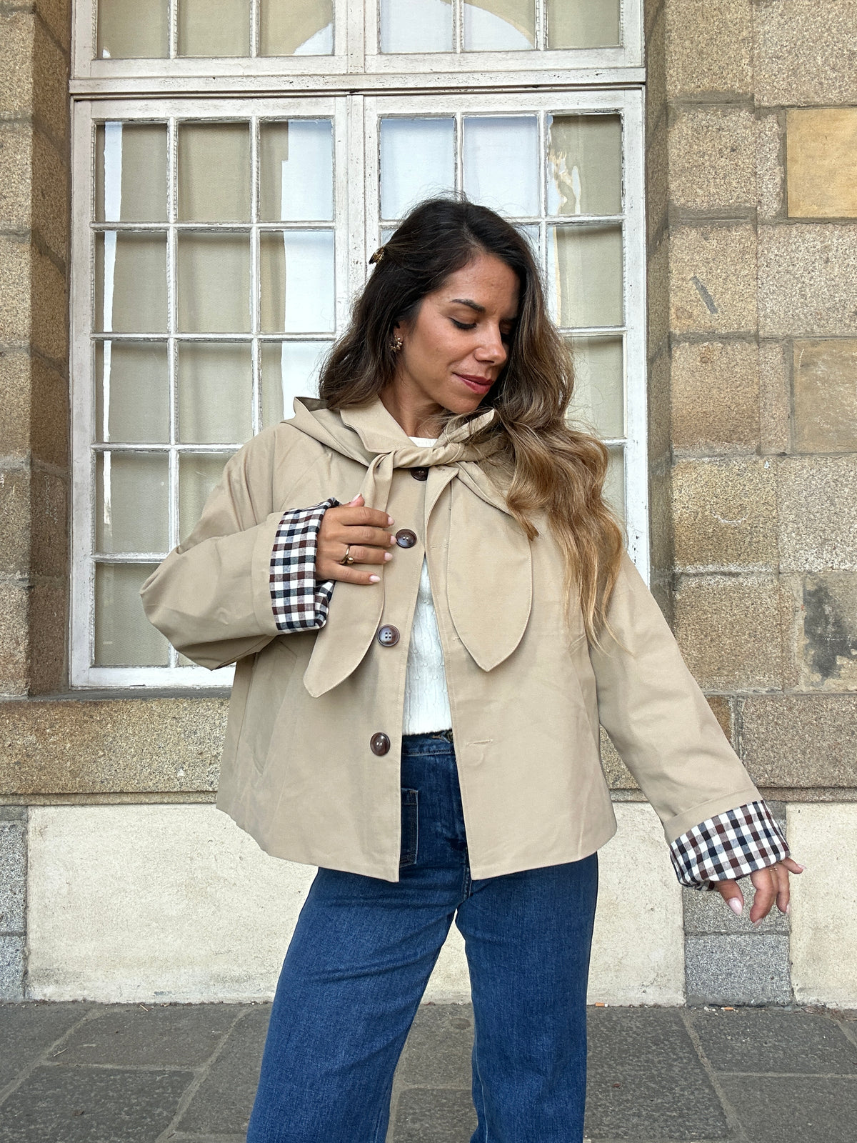 Veste à capuche amovible Garance beige