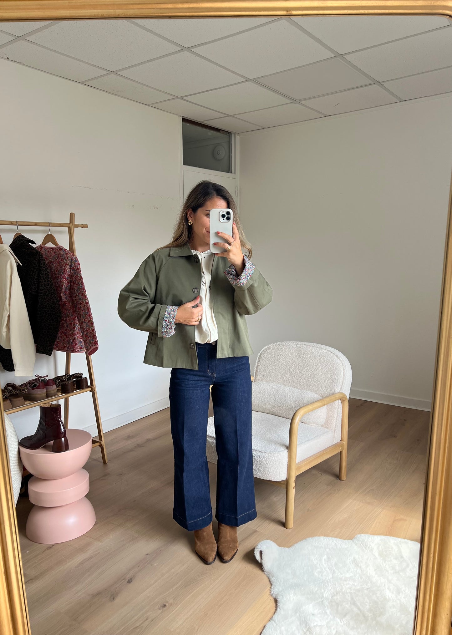 Veste trench Edith à fleurs kaki