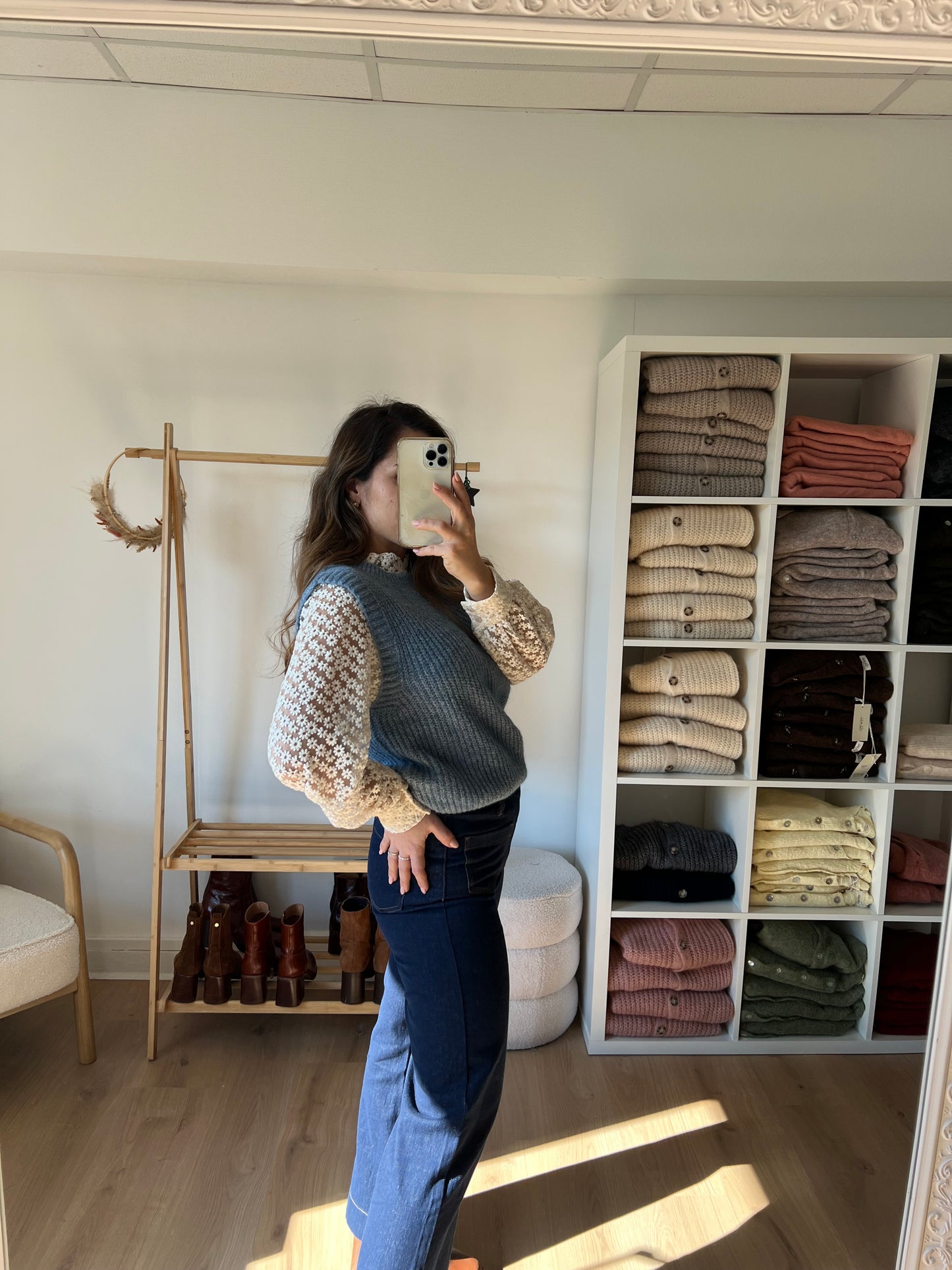 Pull sans manches bleu jean Adèle