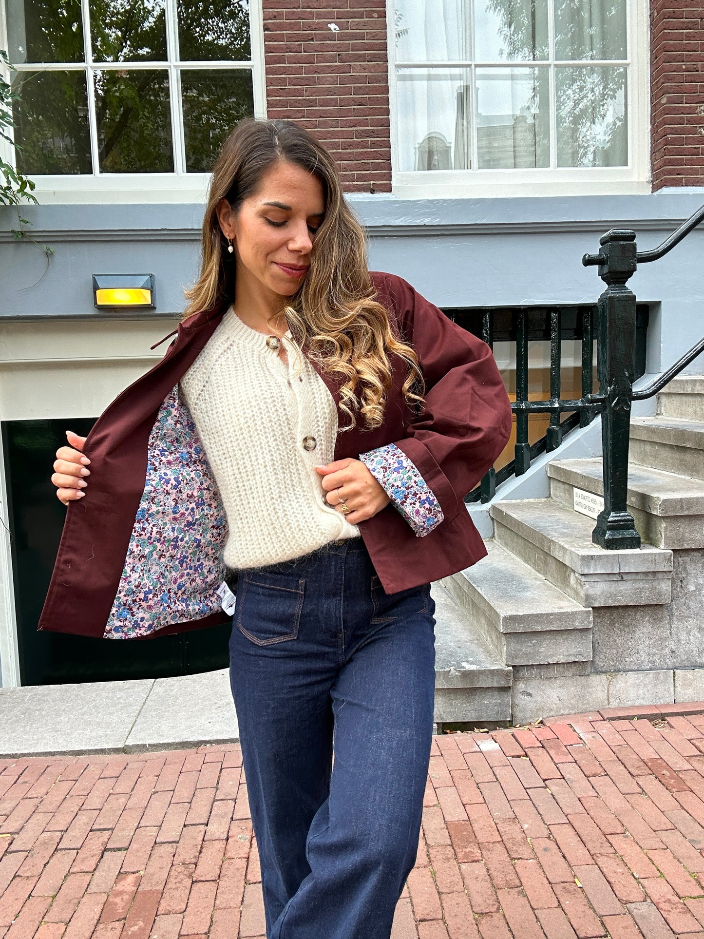 Veste trench Edith en coton Liberty bordeaux