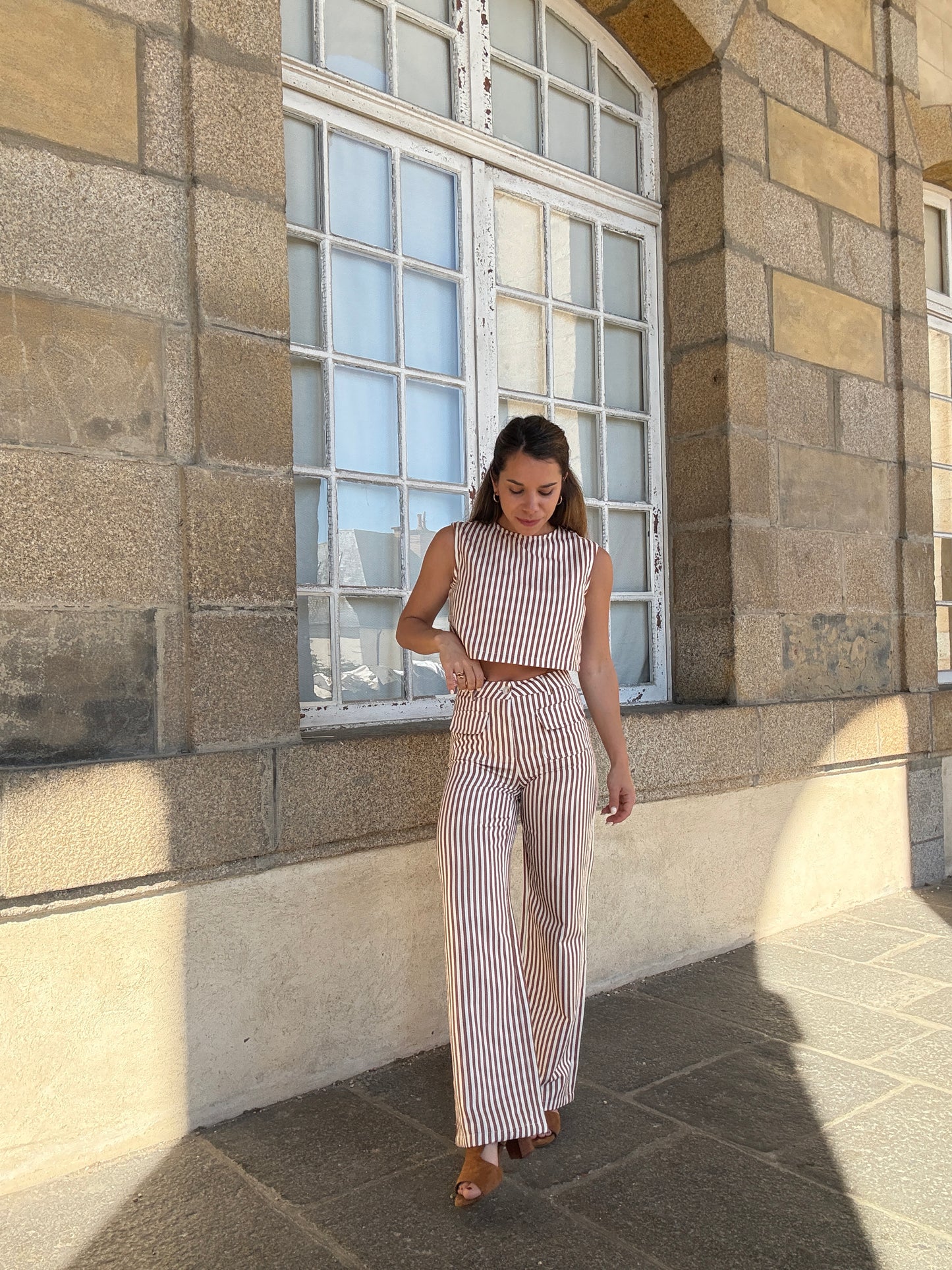 Pantalon rayé Marin camel