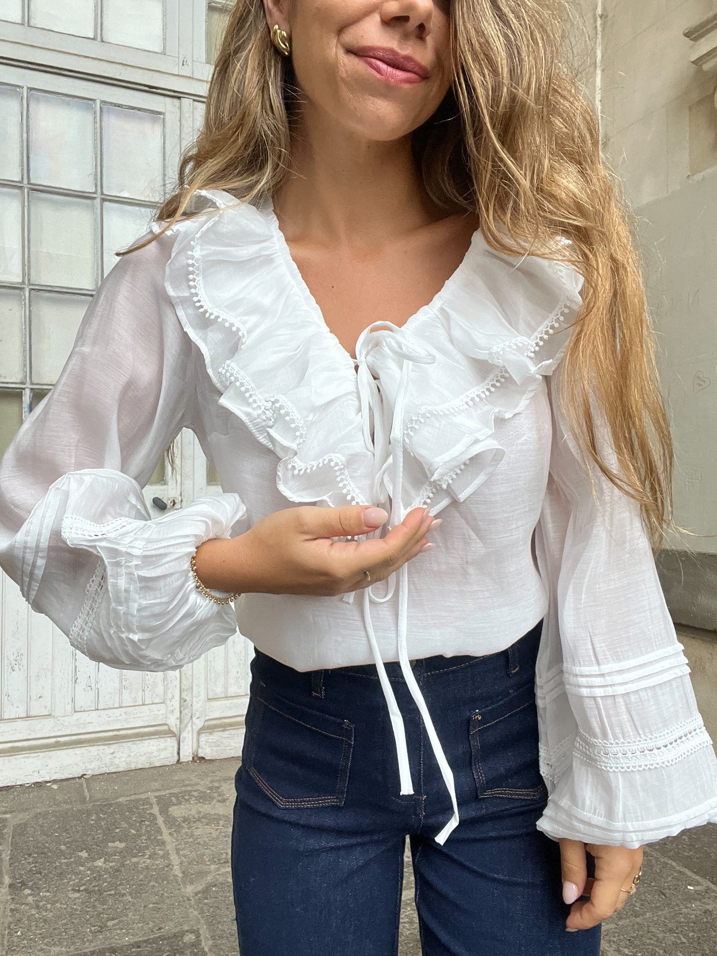 Blouse bohème volantée blanche Hazel