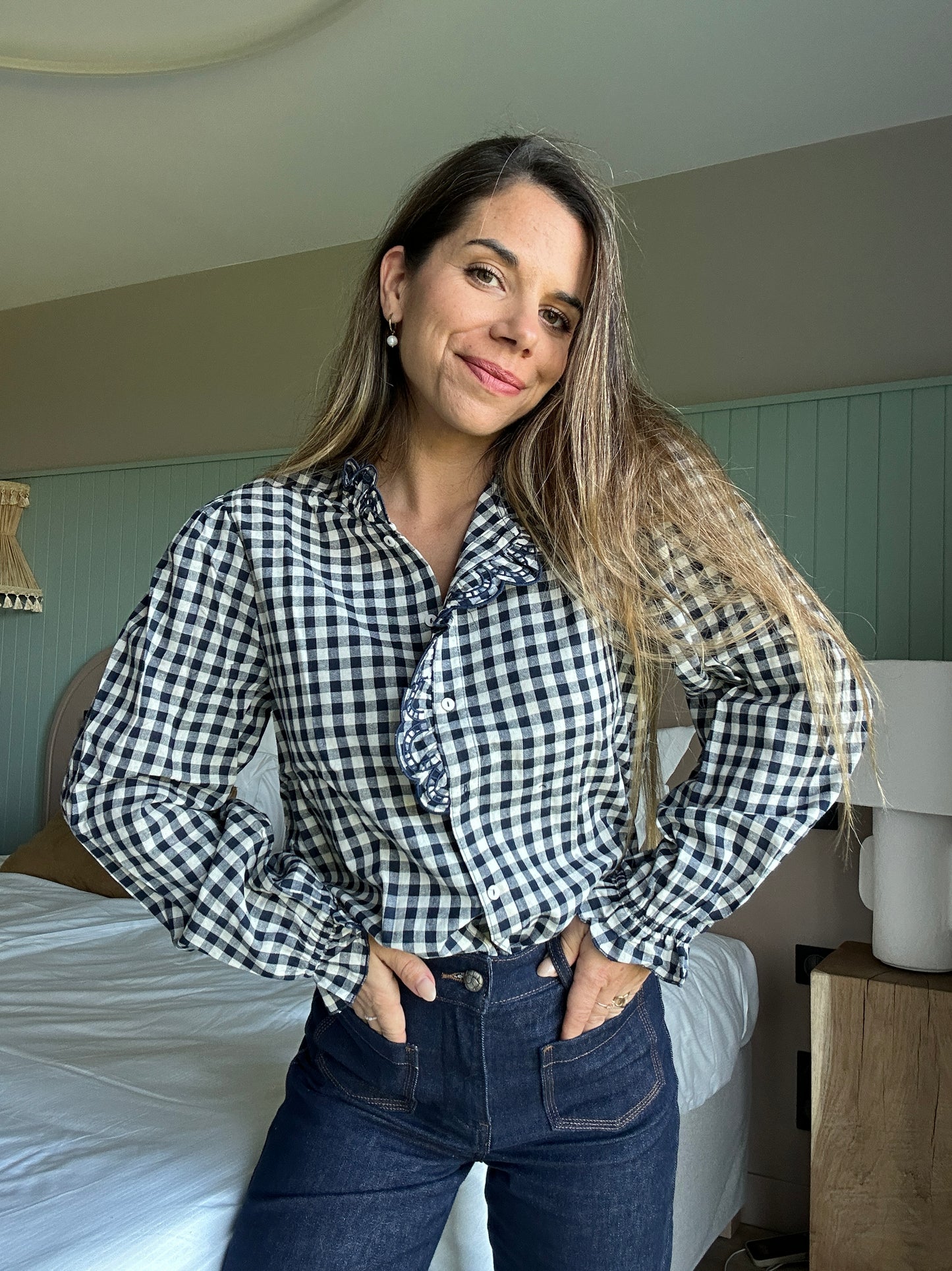 Blouse vichy bleu marine Léonor