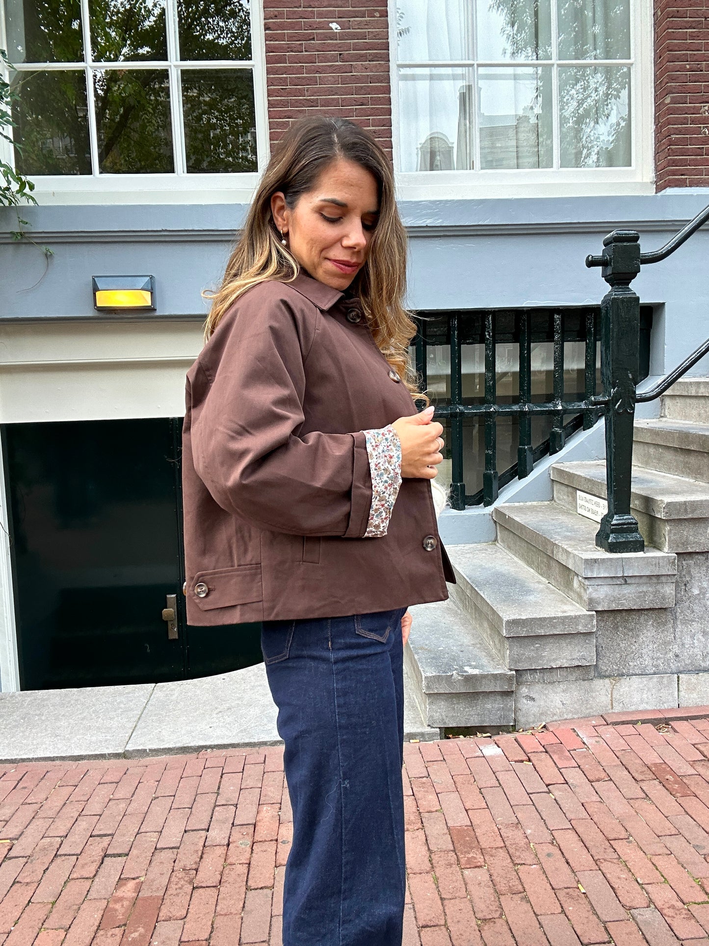 Veste trench Edith en coton Liberty marron