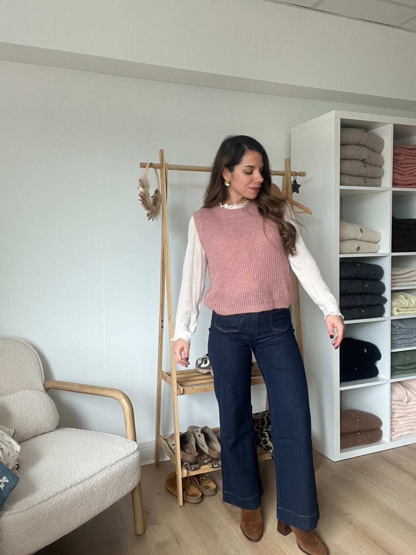 Pull sans manches rose chiné Adèle