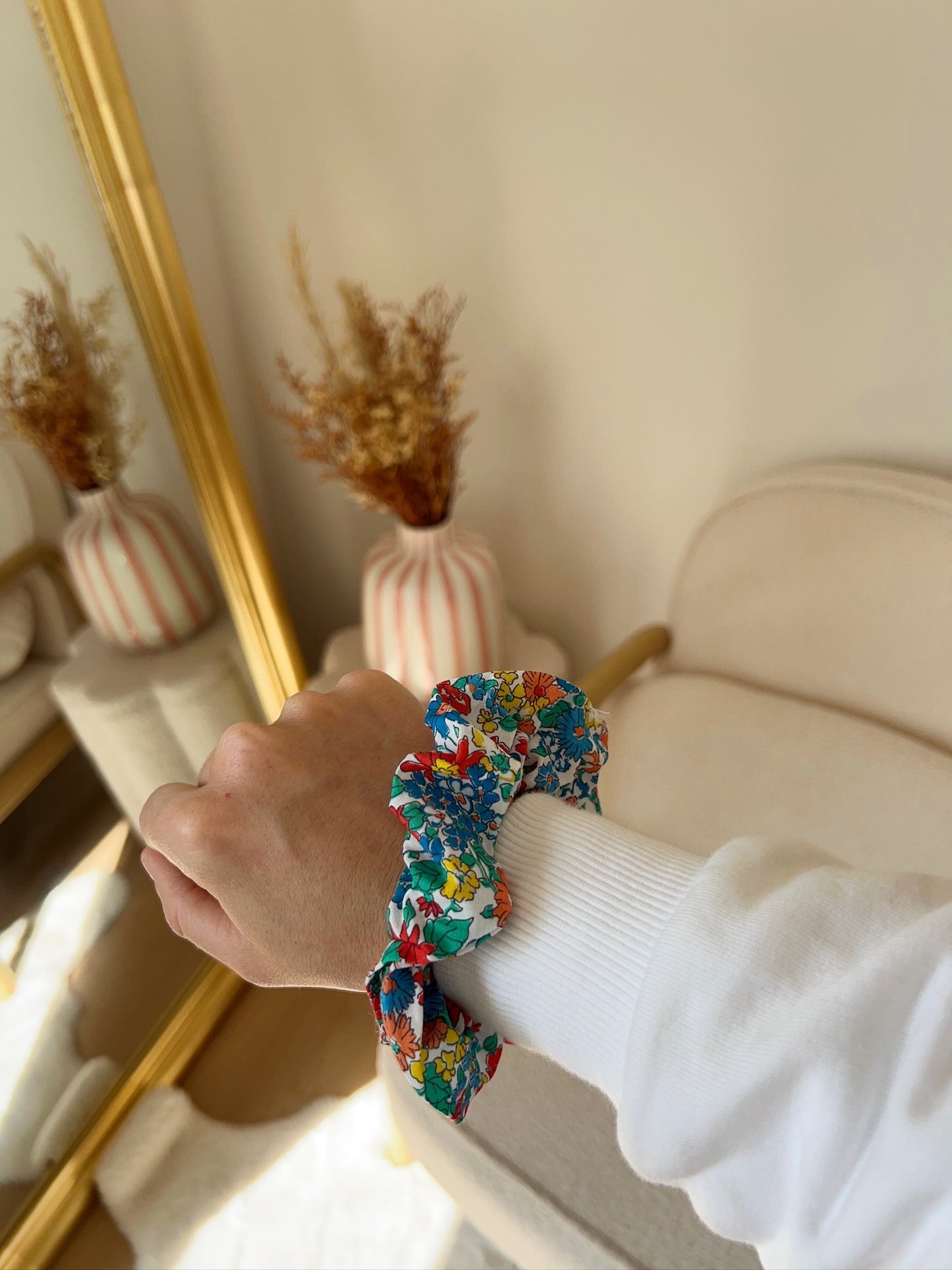 Chouchou en coton liberty bleu