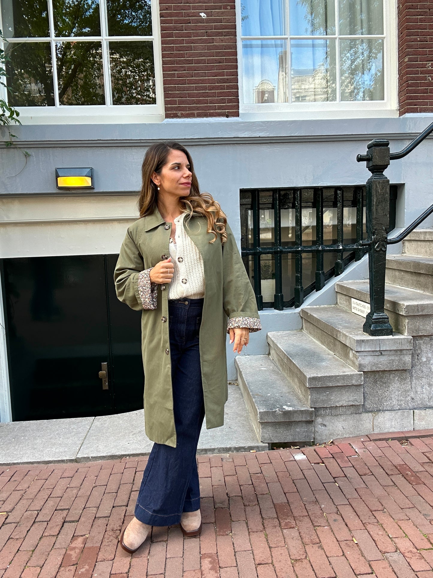 Trench long Émile en coton Liberty kaki