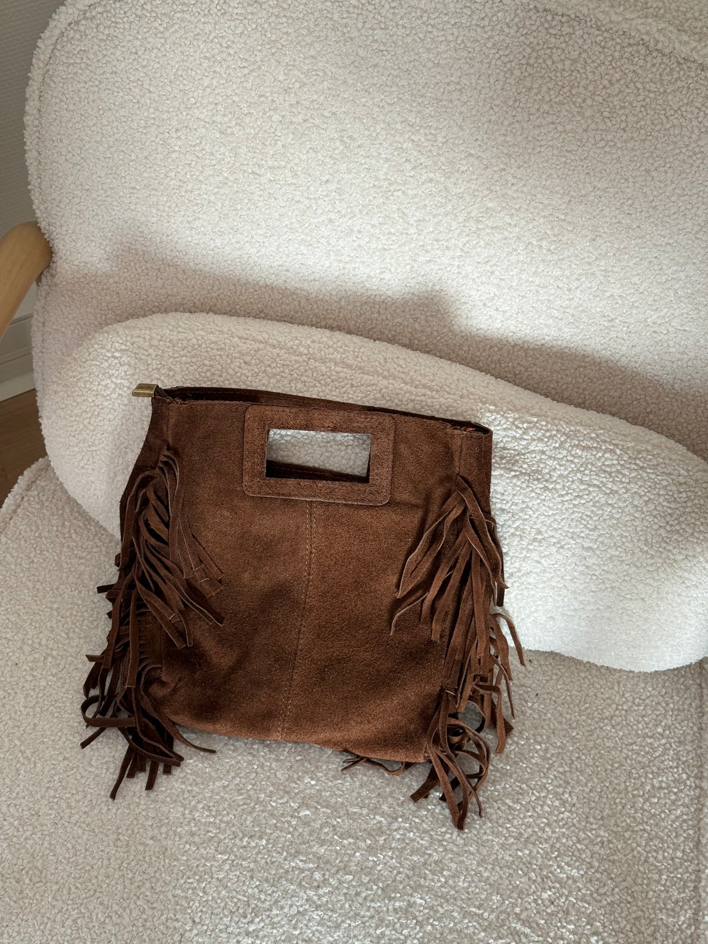 Sac à main à franges en daim Lou chocolat