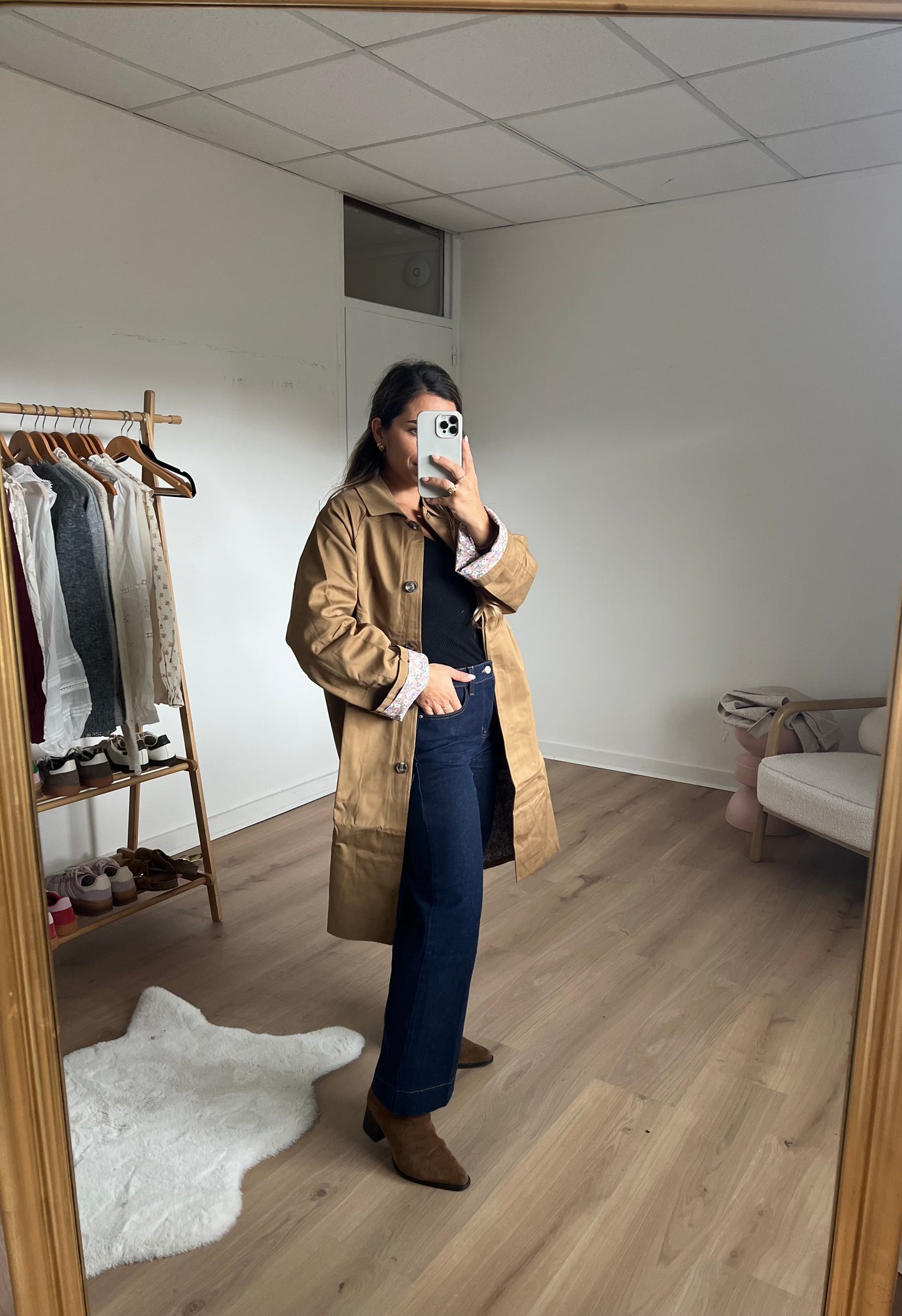 Trench long Émile en coton Liberty camel