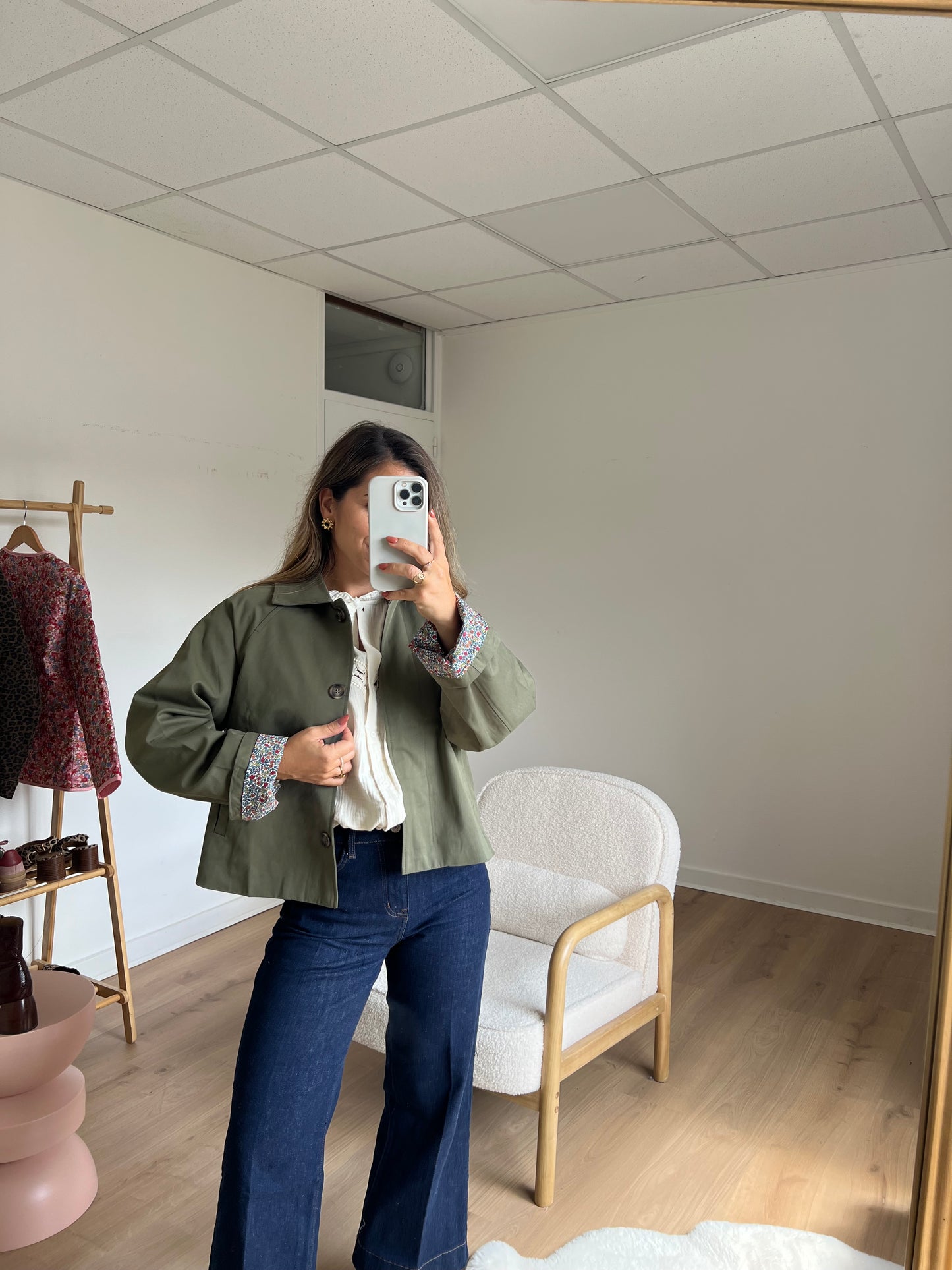 Veste trench Edith en coton Liberty kaki