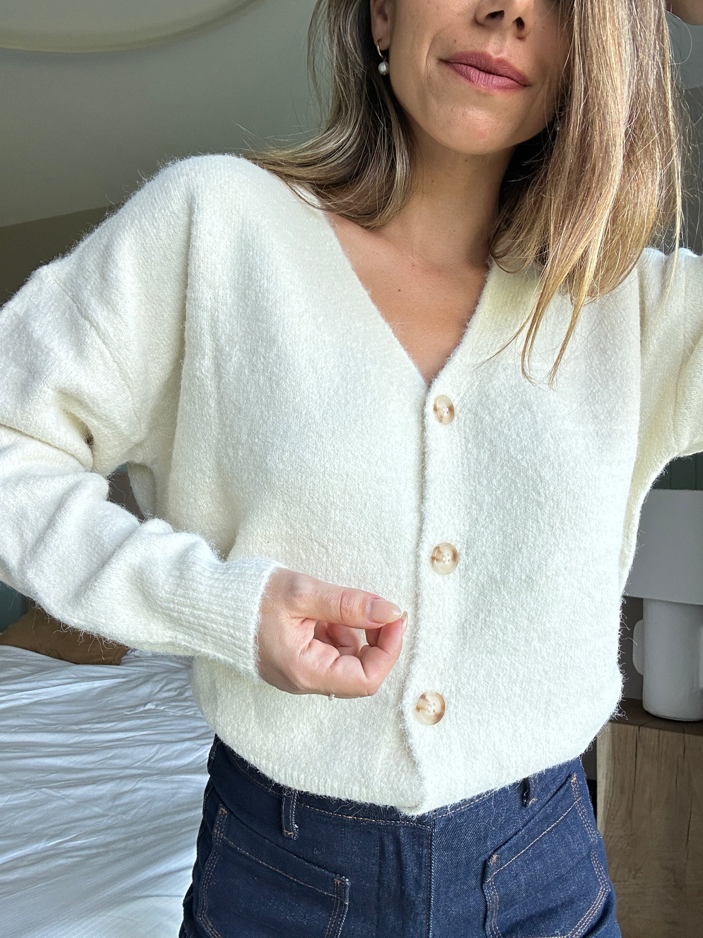 Cardigan à col V écru Rosalie