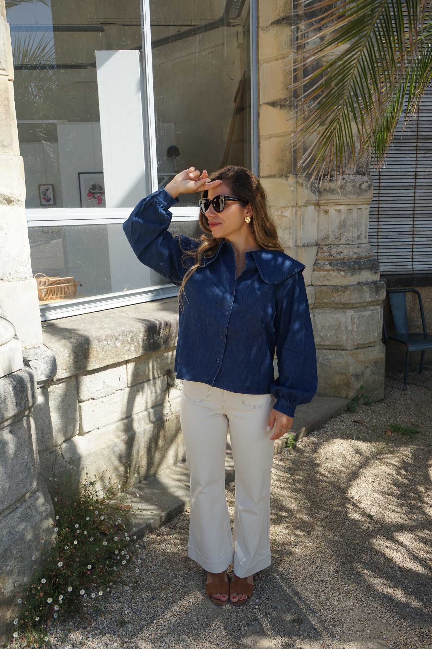 Blouse à col large denim Billie