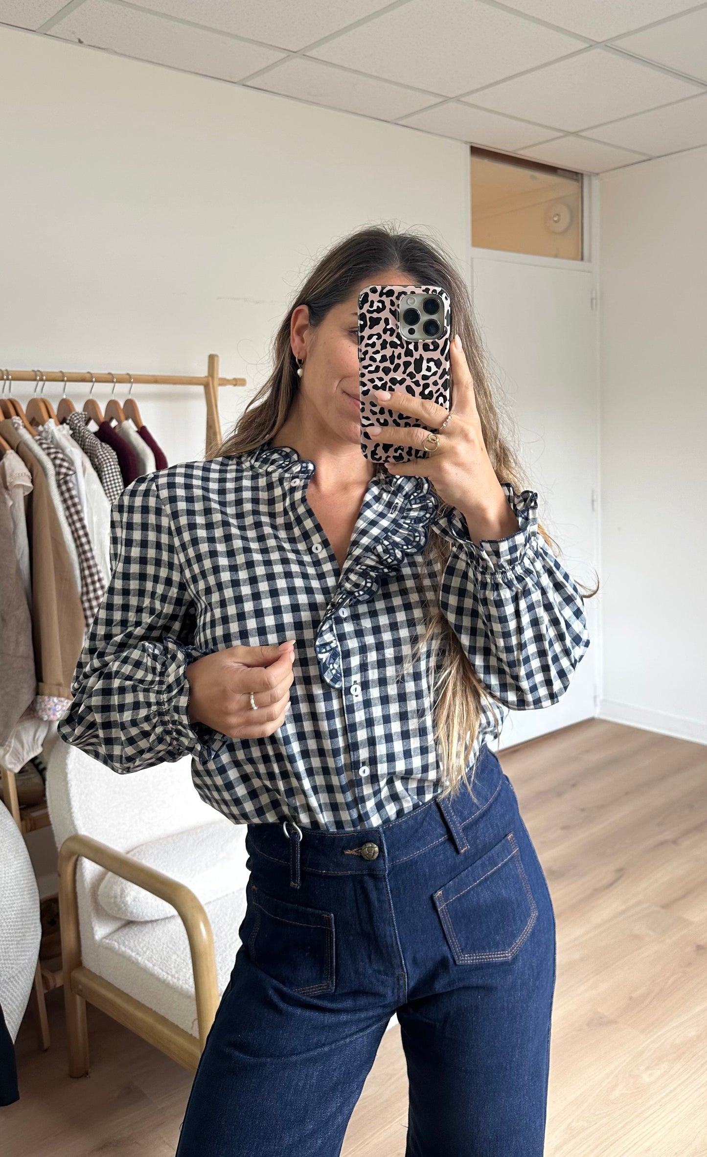 Blouse vichy bleu marine Léonor