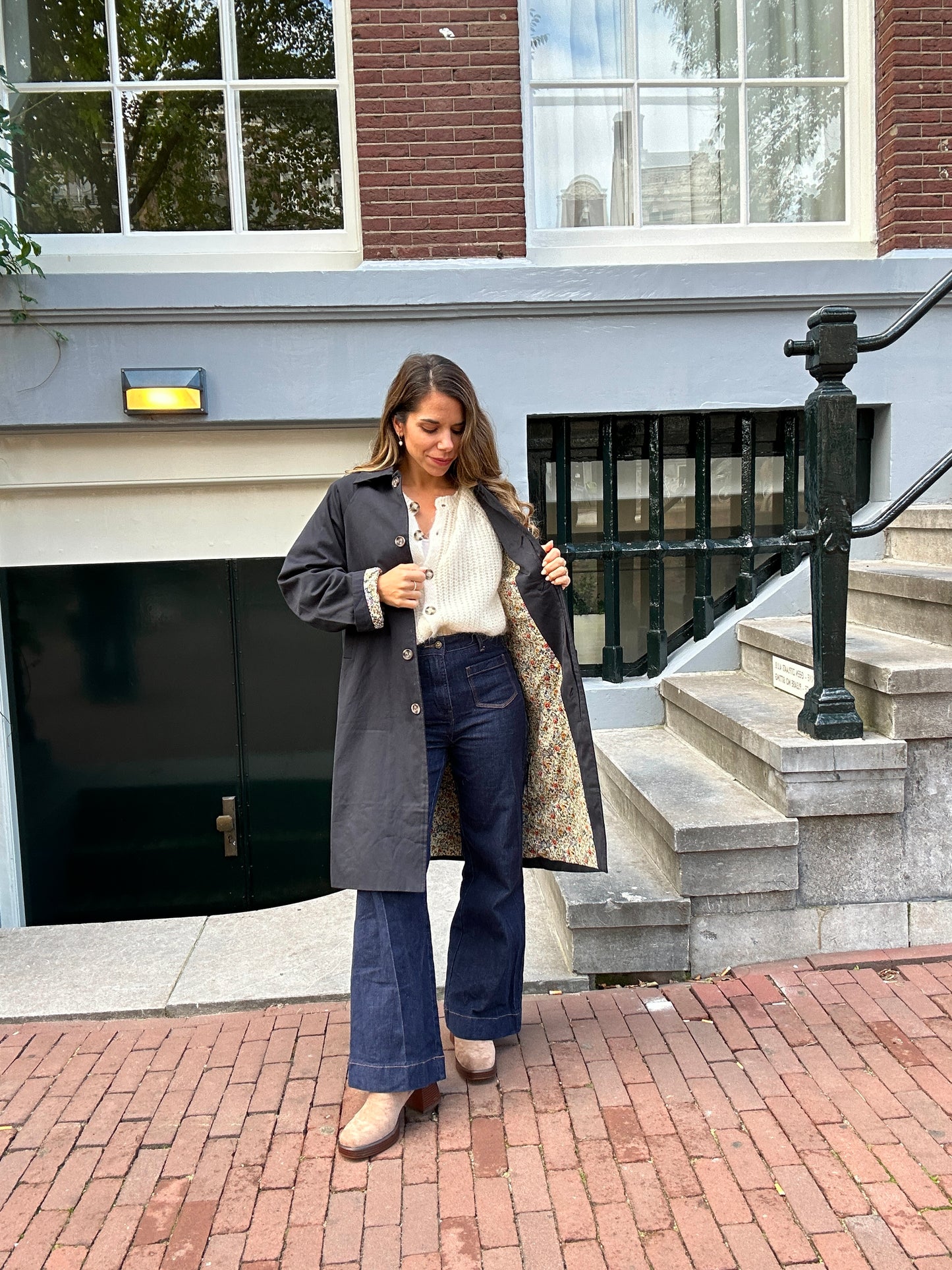 Trench long Émile en coton Liberty bleu marine