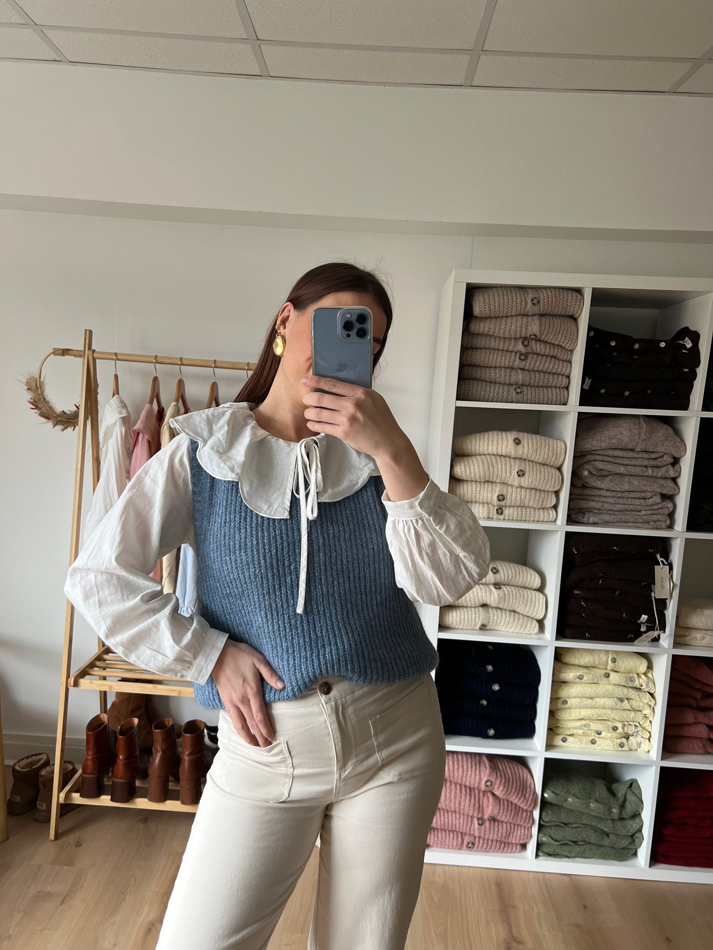Pull sans manches bleu jean Adèle